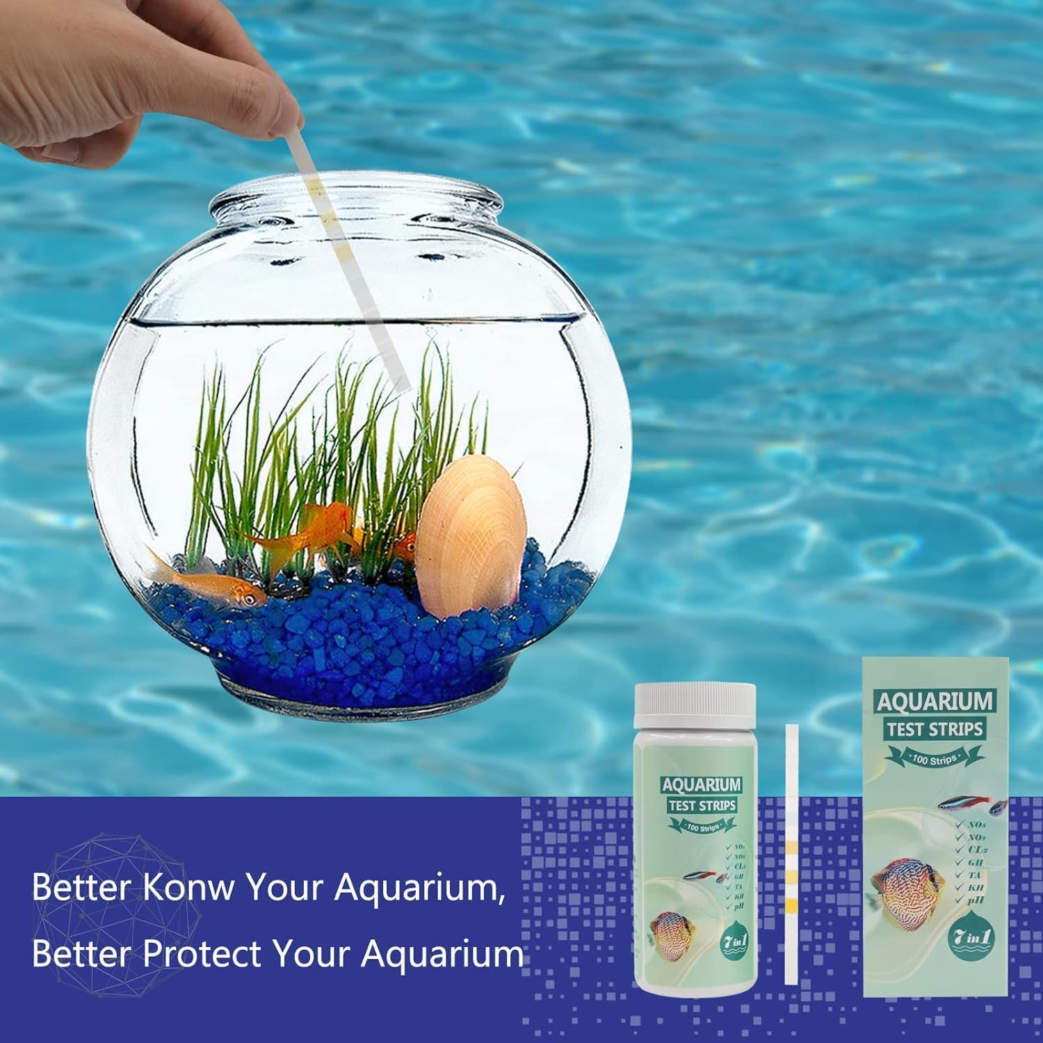 7 in 1 Aquarium Test Strips,100 Strips Fish Tank Test Kit for Testing Ph Nitrite Nitrate Chlorine General & Carbonate Hardness, Accurate Saltwater and Freshwater Aquarium Water Testing image number 6