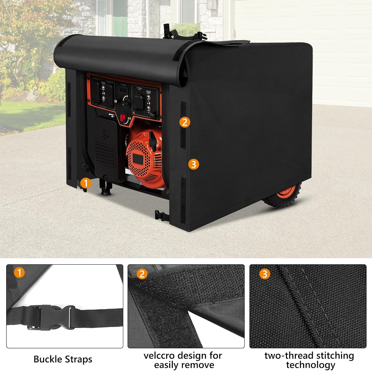 Universal Waterproof Generator Cover, 600D Heavy Duty Small outside Equipment Cover for Champion,Predator,Wen,Bilt Hard,Ryobi,Generac,Westinghouse Portable Generator 5000-10000W,32&rdquo;Lx24&rdquo;Wx24&rdquo;H image number 5