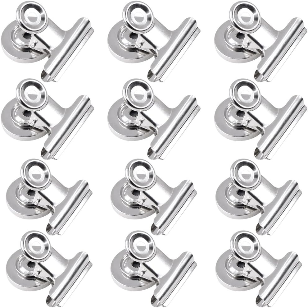 12Pcs Refrigerator Iron Magnet Hook Clips- 6Pcs 38Mm Wide, 6Pcs 30Mm Wide, Maxin Magnetic Clips Hooks Neodymium Magnet for Kitchen Office School Home Use- Silver. image number 3