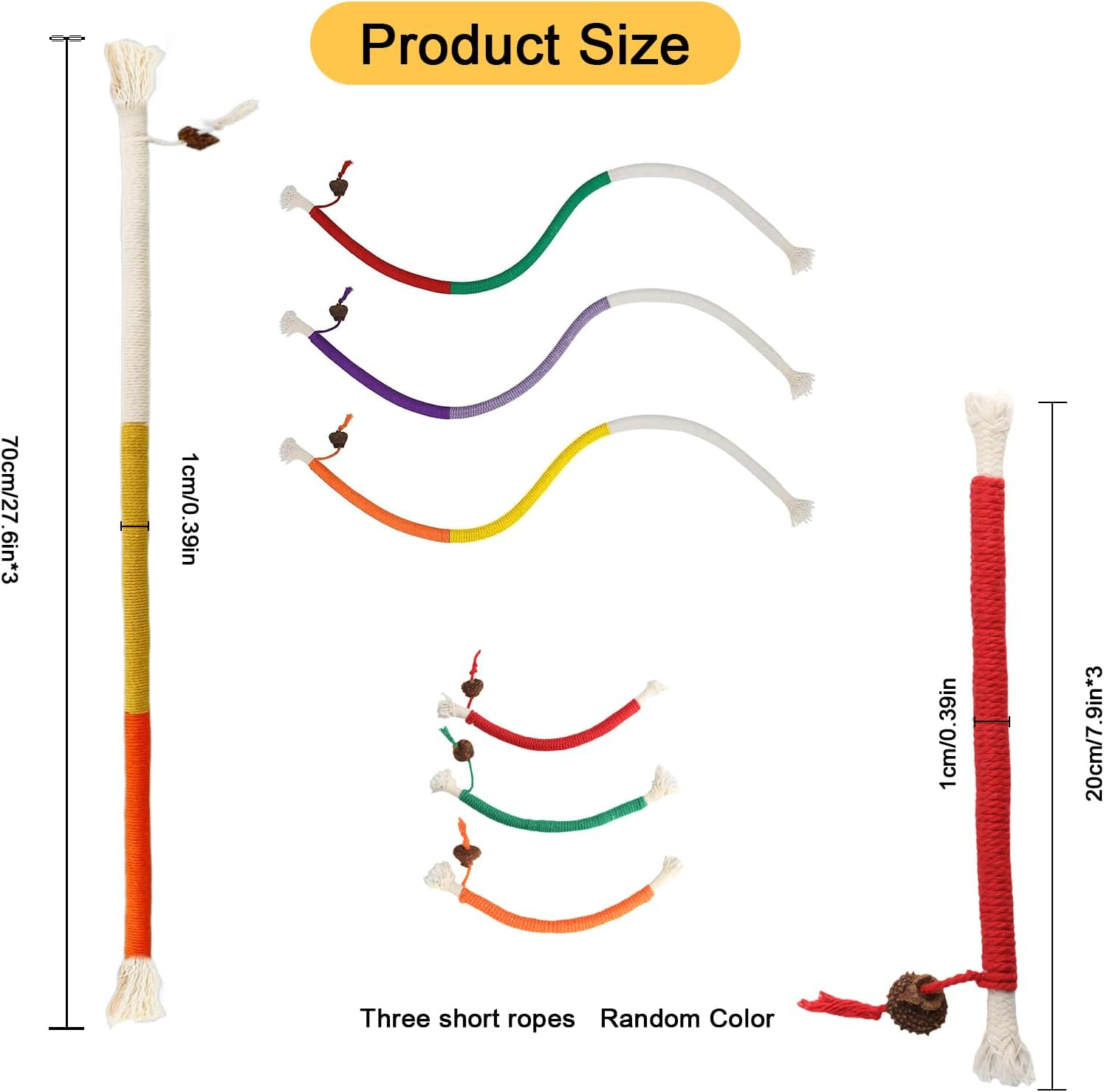 Pack of 6 Catnip Toy Teething Rope, 70 Cm / 20 Cm Cat Toy Teething Rope, Catnip Sticks, Interactive Teething Rope for Cats Chew Sticks, Cat Toy for Dental Care, Cats, Stress Relief