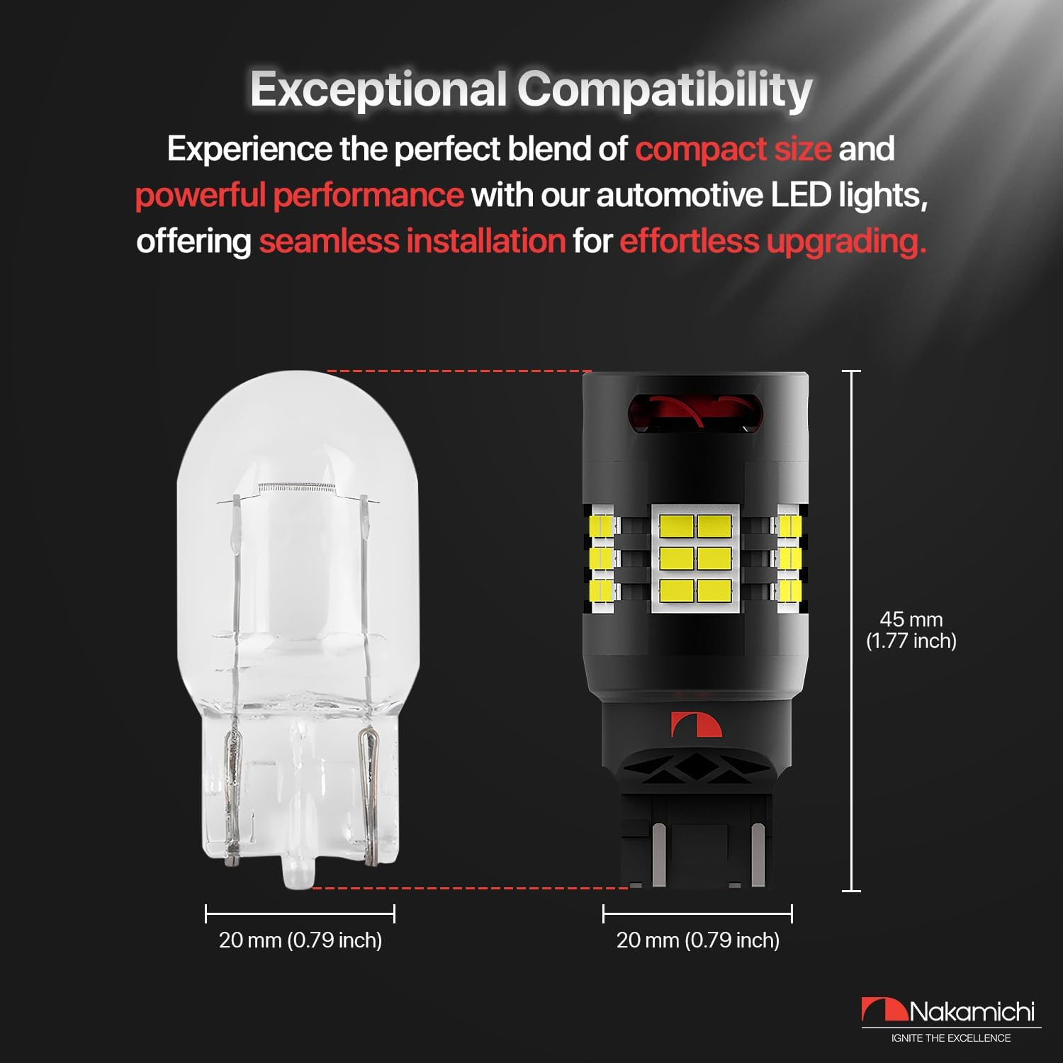 Nakamichi T20 7443 7441 7444 (W21/5W) Car LED Bulb 30-SMD 3020 Chip with Canbus Error-Free 12,000 RPM Fan for Brake Turn Signal Indicator Reverse Backup Tail Light (Monza Red, 30 Leds, Pack of 2) image number 1