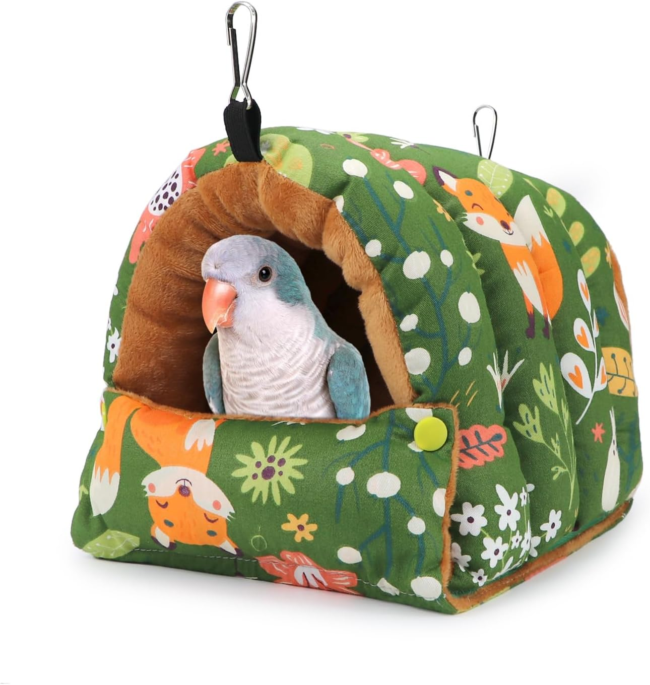Wontee Bird Nest House Winter Warm Snuggle Hut Bird Bed Hanging Hammock for Parrots Budgies Parakeets Caique Senegal Cockatiels Conures (Small, Green)