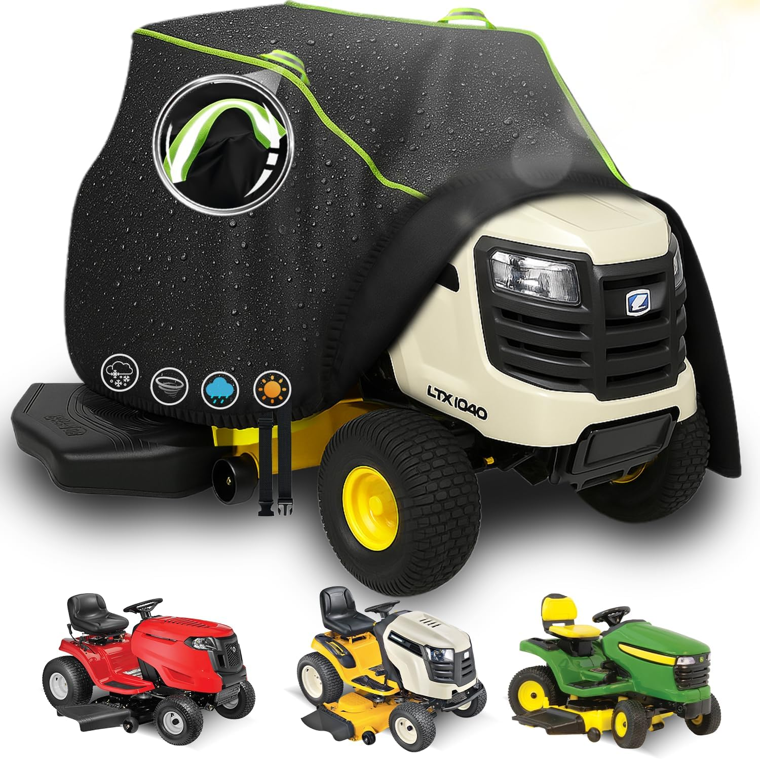 Heavy Duty Ride-On Lawn Mower Cover Waterproof 600D Oxford &ndash; Outdoor Tractor Cover with Elastic Hem, Straps, Reflective Strips, Fits 183&times;137&times;117Cm for Sit-On Mowers and Garden Tractors image number 6