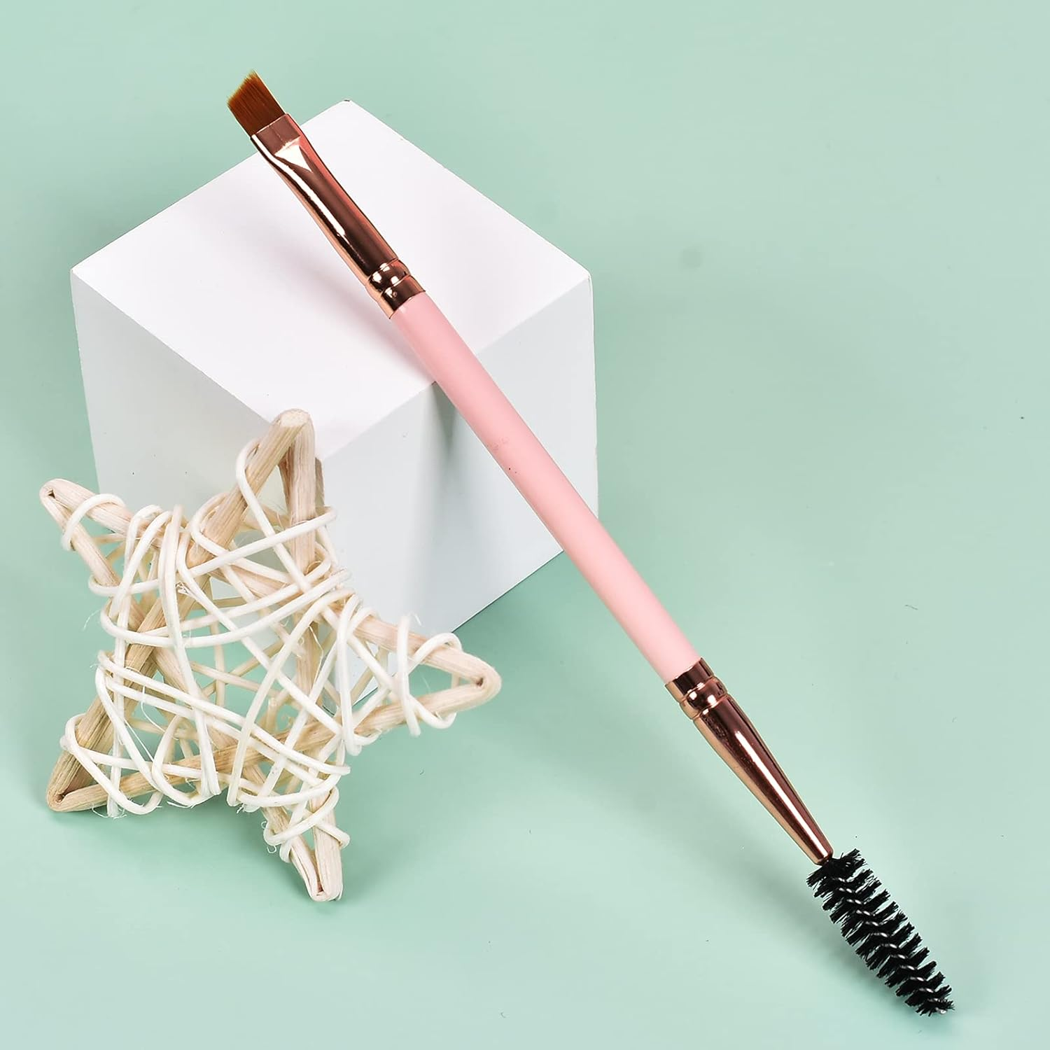 Duo Eyebrow Brush, Spoolie Brush and Angled Brow Brush Eyelash Brush for Eye Makeup. (5Pcs, Pink) image number 5