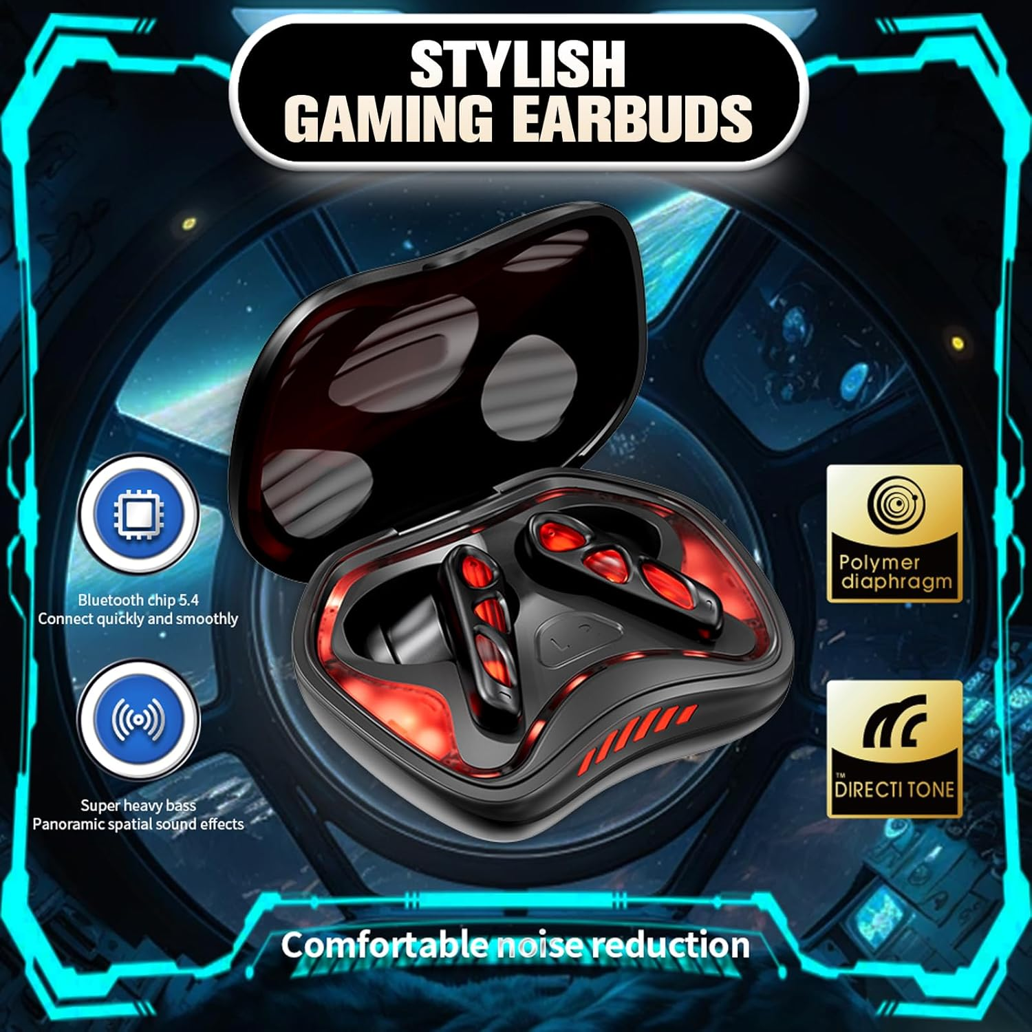 Wireless Bluetooth Gaming Earbuds with ENC Noise Cancelling Mic Low-Latency Inear Gaming Earphones Bluetooth 5.4 Soft in Ear Headphones 25H Battery Sports TWS Earbuds for Pc/Ps5/Xbox/Switch Games