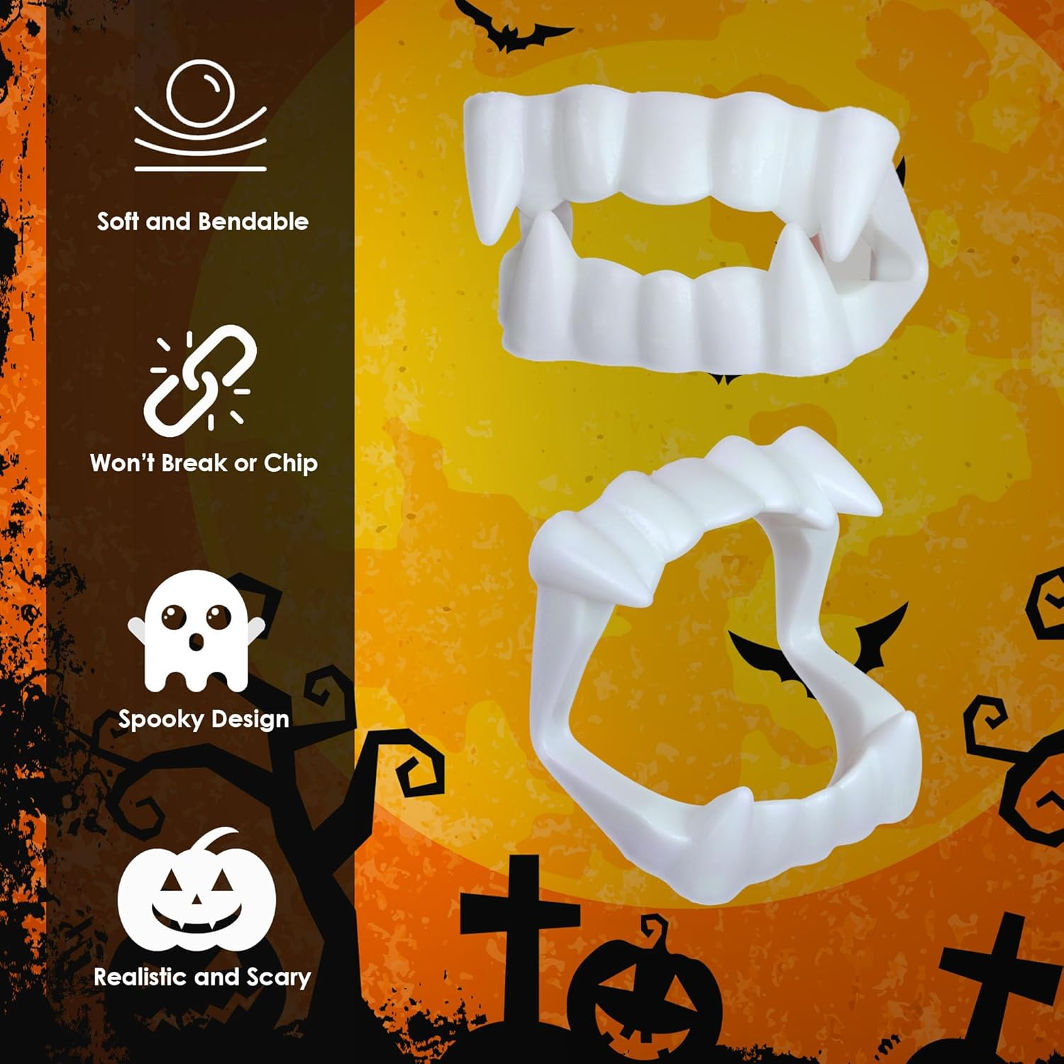 Pack of 12 Halloween Vampire Teeth Fangs, Plastic Teeth, Costume Accessory Party Favors (12) image number 6