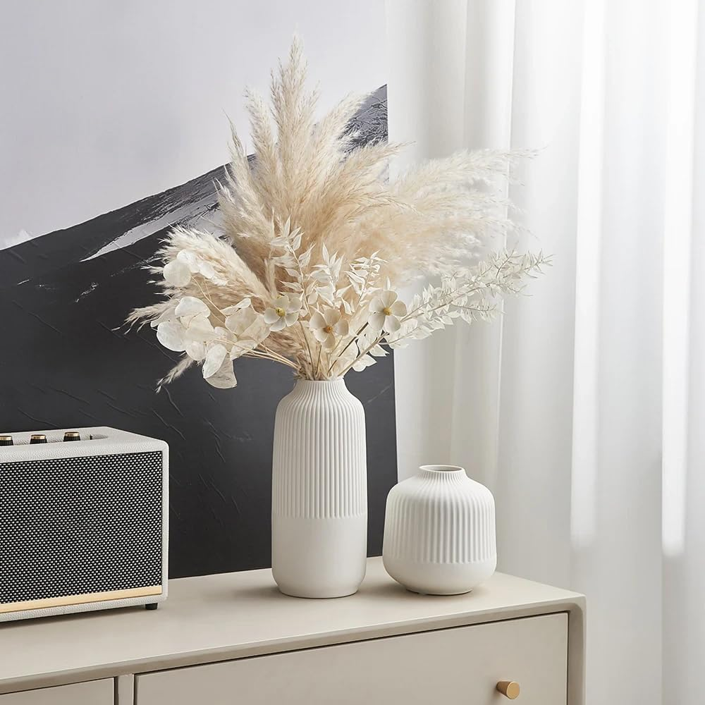 Ceramic Vase for Home Decor, White Vases for Dried Flower, Living Room Decoration, Office, Living Room, Kitchen,M