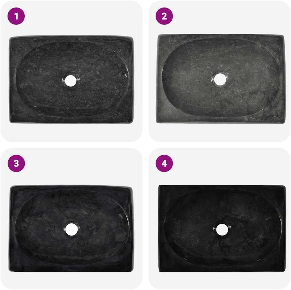 Vidaxl Black Marble Sink - Handcrafted, Exquisite Design for Modern Bathroom/Washroom Decor - Easy to Maintain - 50X35X10Cm image number 4