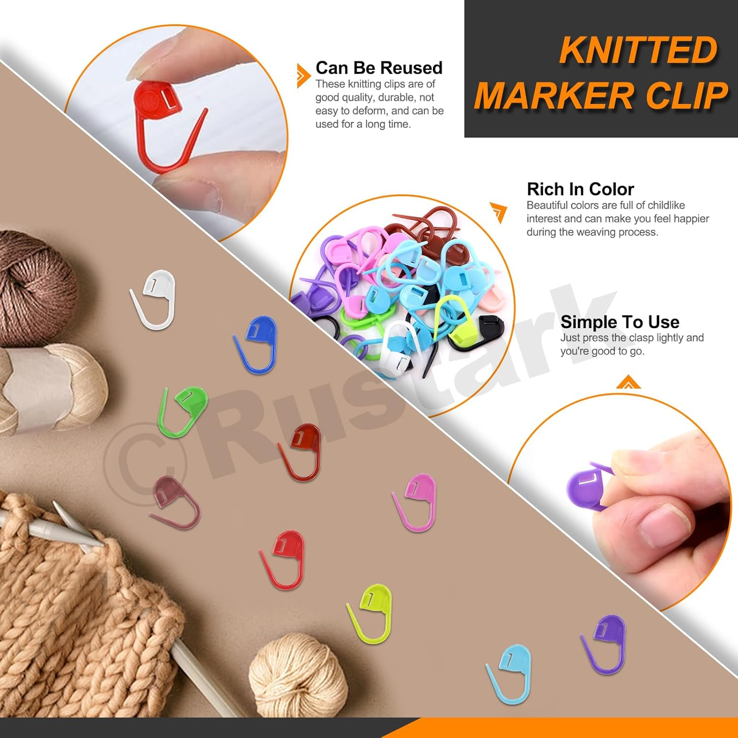 Rustark 316Pcs Colorful Stitch Markers and Big Eye Blunt Sewing Needles Assortment Kit with Soft Tape Measure, Locking Stitch Markers Set for Pattern Marking Yarn Knitting Crocheting DIY Projects image number 5