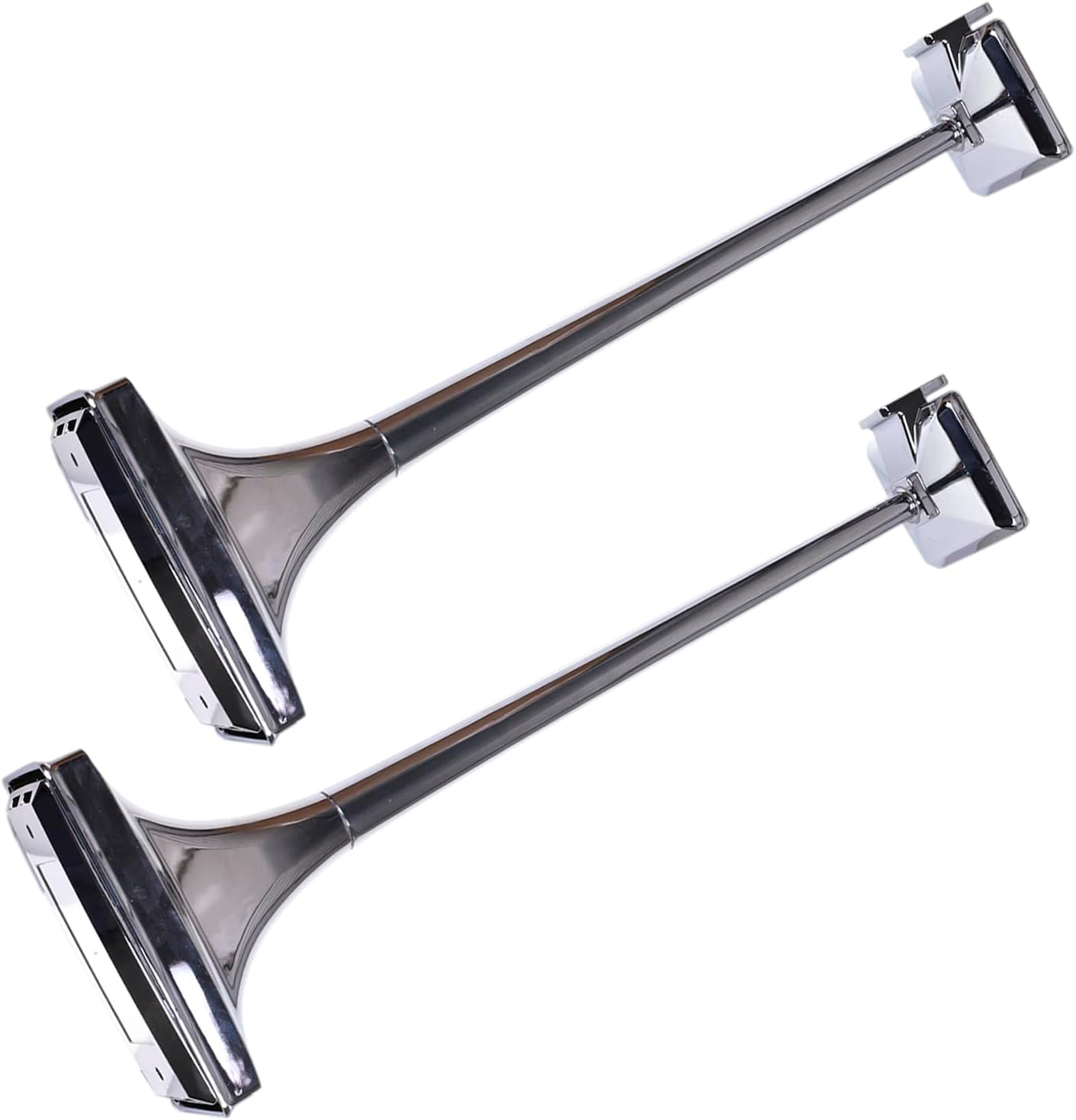 Pair Chrome Roof Mount Low Tone Air Horn & Base Mount, Compatible with Peterbilt, Kenworth, Mack, Ford Trucks, Modern Metal Silver Air Horns image number 2