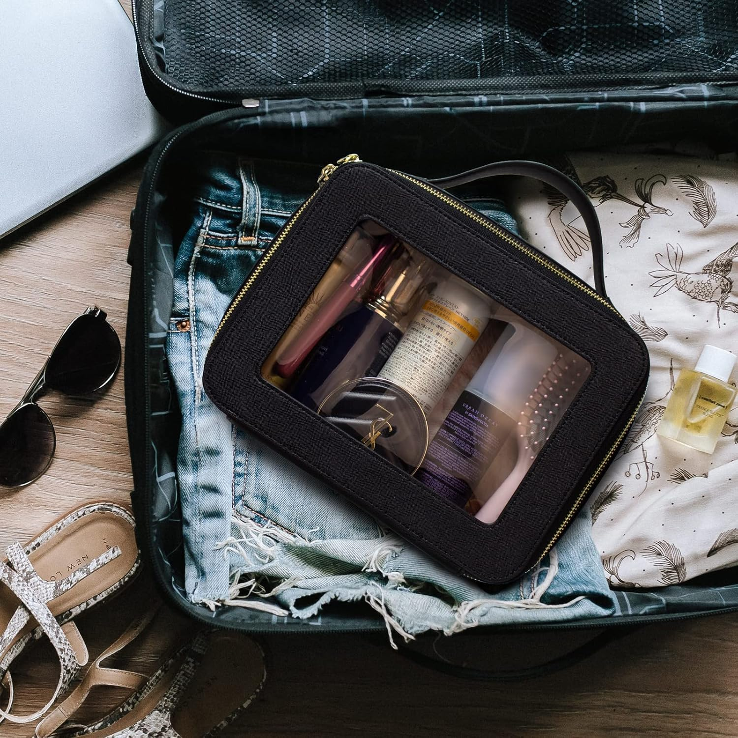 DDPOND Clear Makeup Bag, Travel Toiletry Cosmetic Bag Case Portable Clear Makeup Organizer Transparent Storage Bag Fit Carry-On Travel Car Accessories for Women Men (Large Black) image number 5