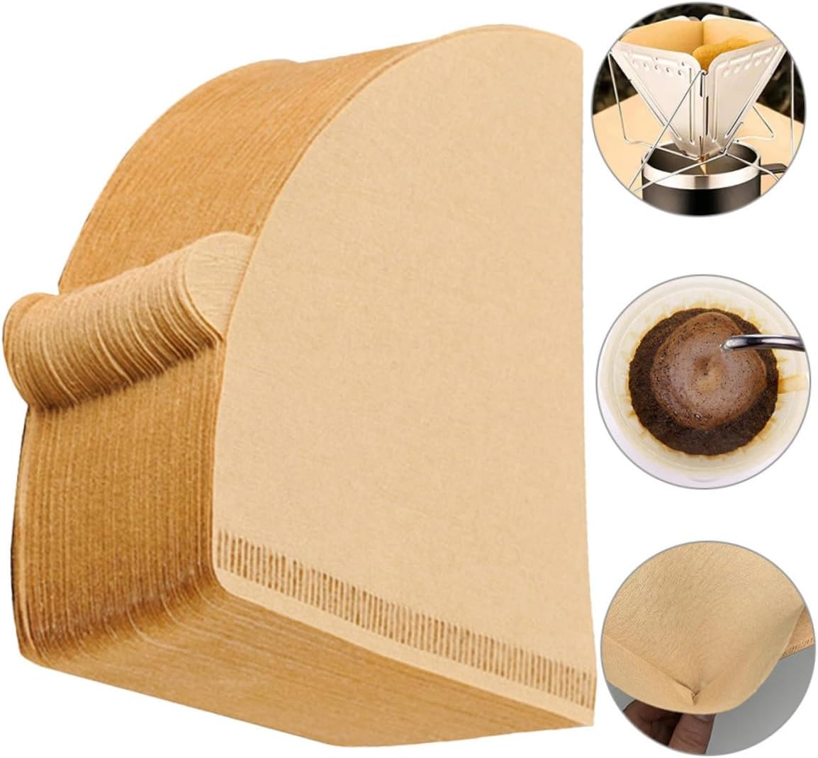 KICHOUSE 100Pcs Disposable Cone Coffee Filter Paper for Espresso and Drip Coffee Makers Shaped Single Use Filtering Paper and Convenient Cleanup image number 2