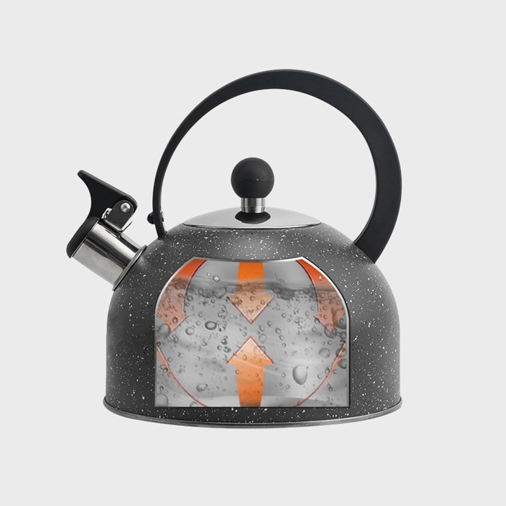 Whistling Tea Kettle Stovetop, 85 OZ / 2.5 Liter Stainless Steel Teapot, Induction Stone Kettle with Loud Whistle - Perfect for Preparing Hot Water, Coffee,Milk (Black) image number 3