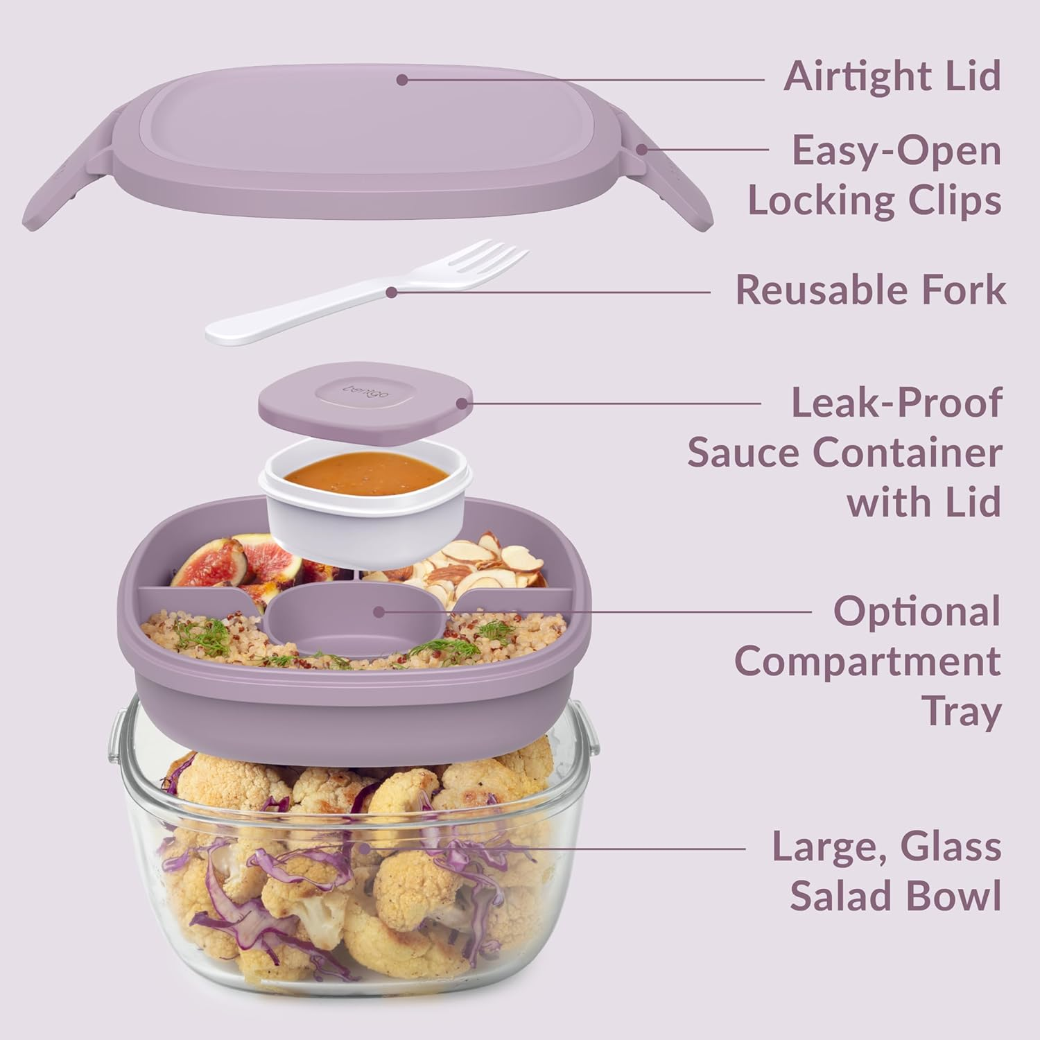 Bentgo All-In-One Glass Salad Container - Lavender