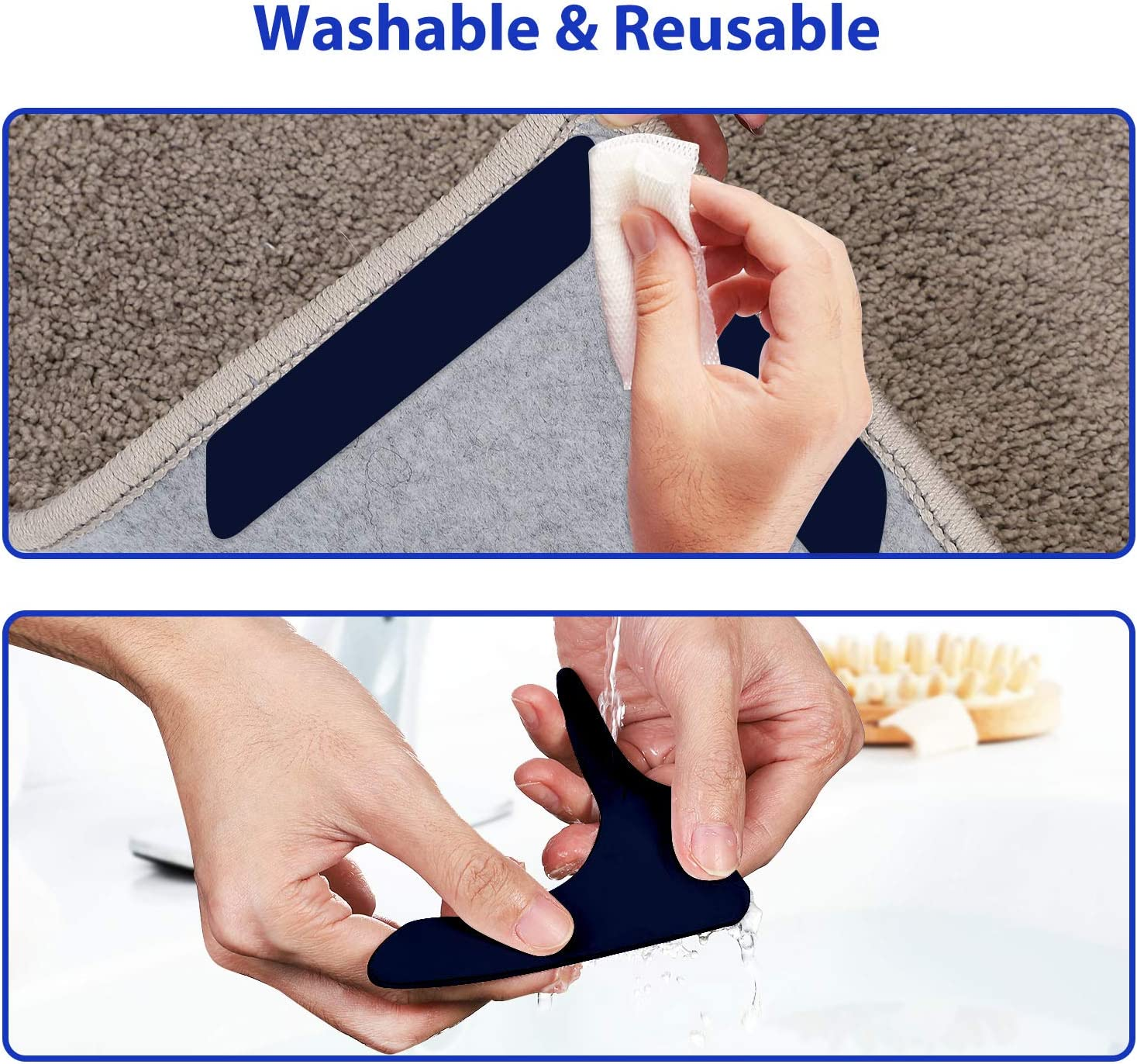 16 Pcs Rug Gripper, Reusable Dual Sided Rug Tape, Washable Non Slip Rug Underlay Grip Carpet Corner, Non Slip Adhesive Rug Stopper for Hardwood Floors and Tile image number 6