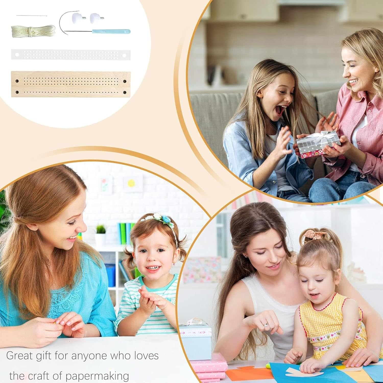 Bookbinding Tools Set,Wooden Signature Punching Tools,Bookbinding Punch Guide Set,With Straight Curved Needle, Waxed Thread, Awl, Bookbinding Cradle Tools for Starter Scrapbooking Kits DIY Crafts image number 3