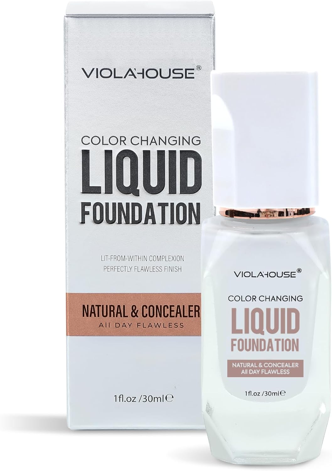 VIOLA HOUSE Color Changing Foundation, 4 in 1 Foundation, Color Changing Flawless Finish, Lightweight, Moisturizing Glow, 1.0 Fl Oz (Medium Skin Color)