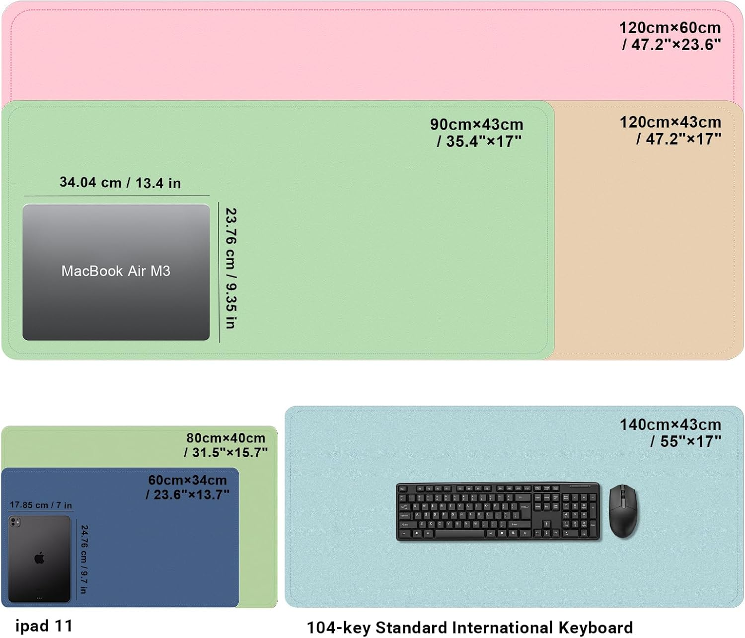 BLESWIN Large Desk Pad - Dual-Sided Cork & Leather, Mouse & Keyboard Mat, Easy Clean, Non-Slip, Office & Laptop Mat (Light Blue, 120X43Cm) image number 2