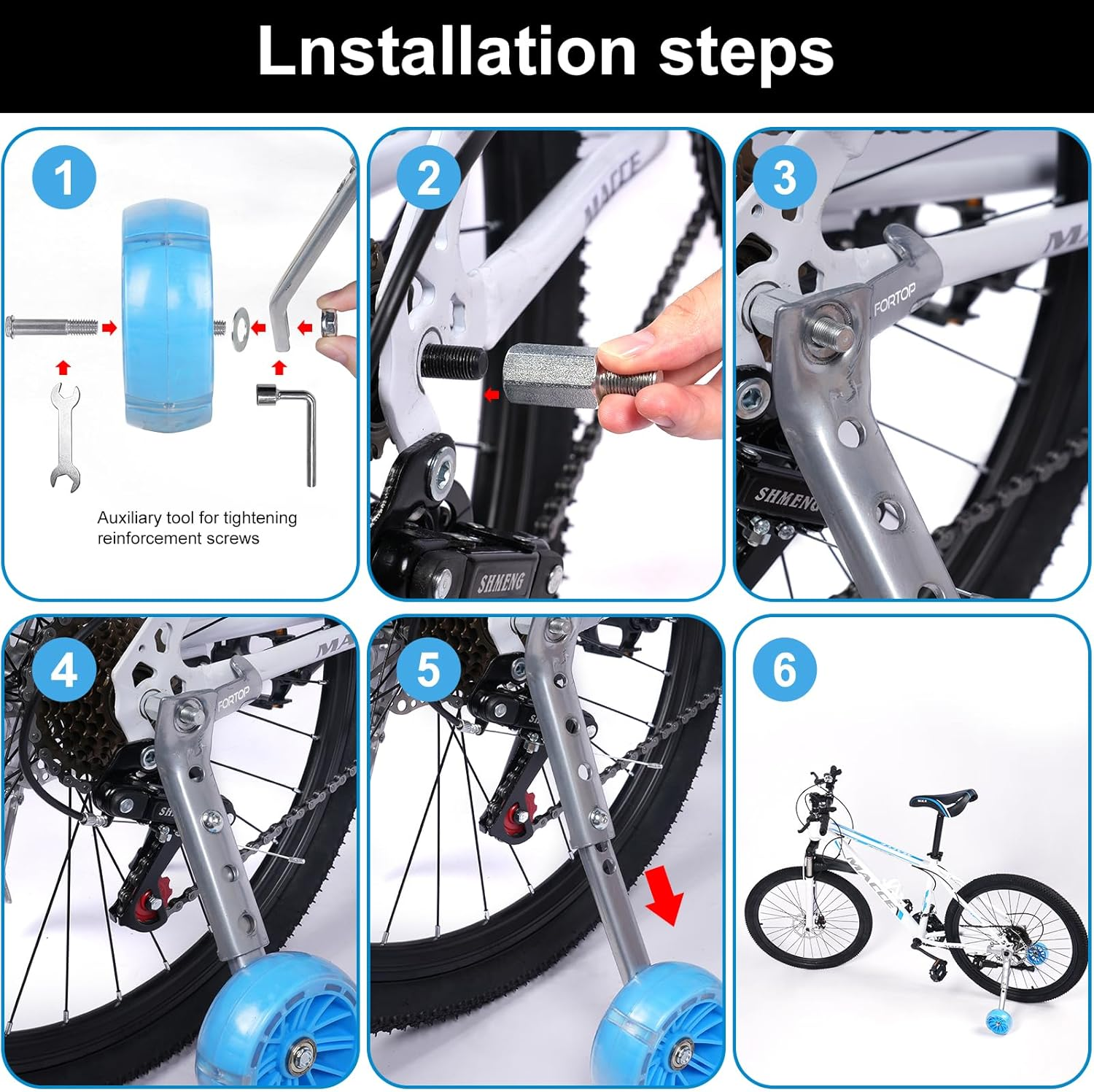 FORTOP Training Wheels for Kids Bikes with Gears, Derailleur Compatible, Fits 16&ndash;22 Inch Children&rsquo;S Bicycles, Heavy Duty Adjustable Stabilizers for Kids Gear Bikes (Black)