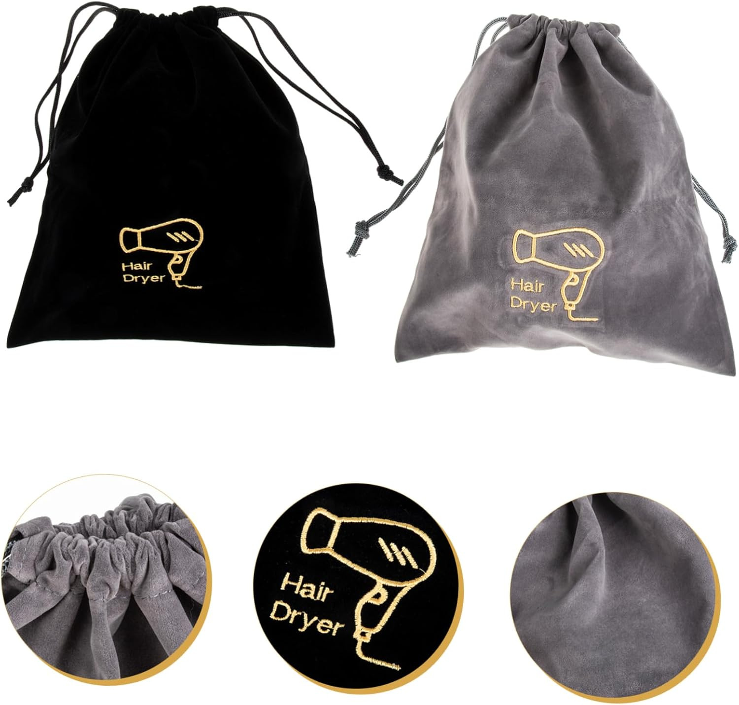 Healvian 2Pcs Drawstring Hair Dryer Bags Storage Pouches for Travel Dorm Bathroom Use Smooth Lint Protection image number 3