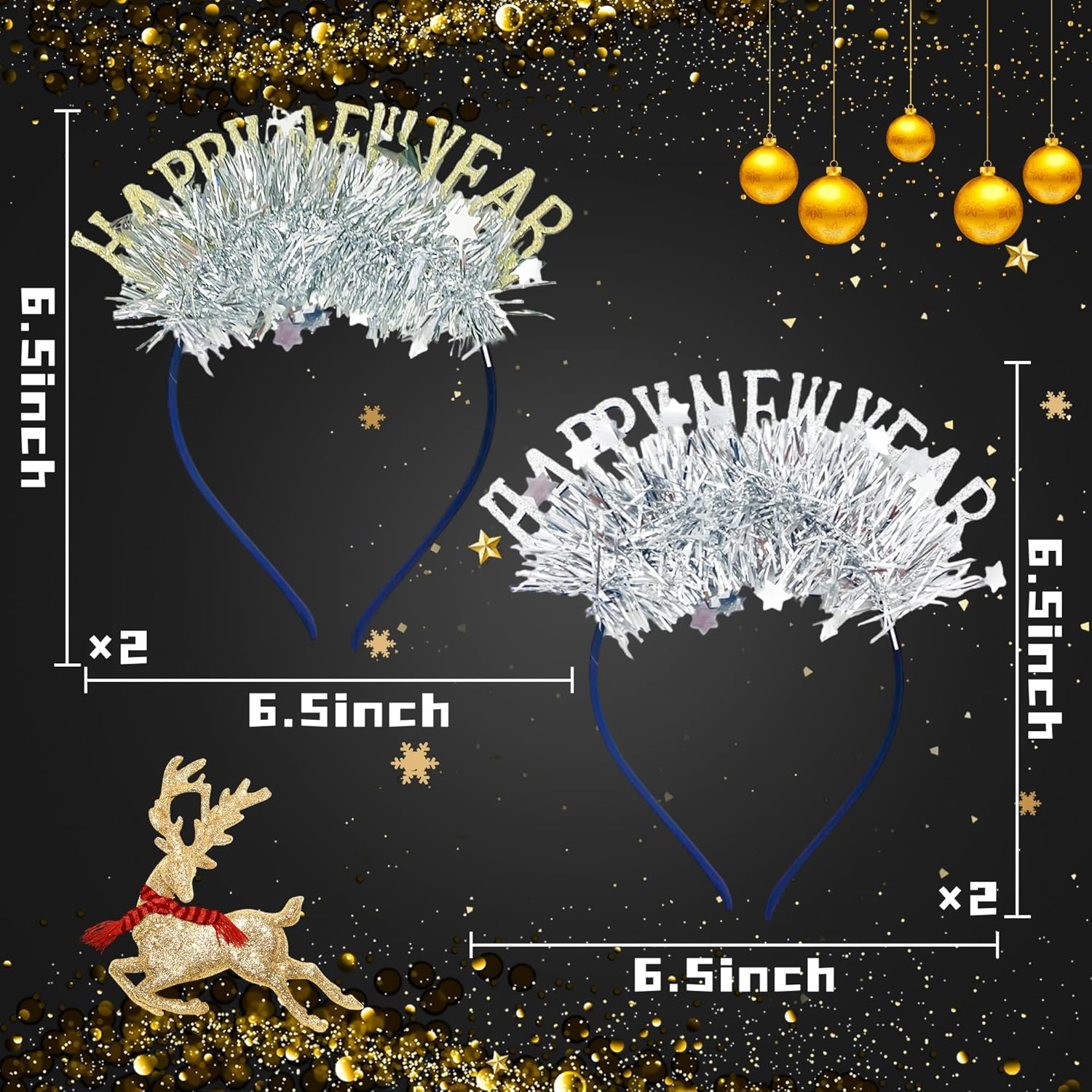 Jevenis 4 PCS Silver Stars Headband Happy New Year 2026 Party Headband New Year Eve Party Supplies Hat Eve Party Photo Booth Props image number 2