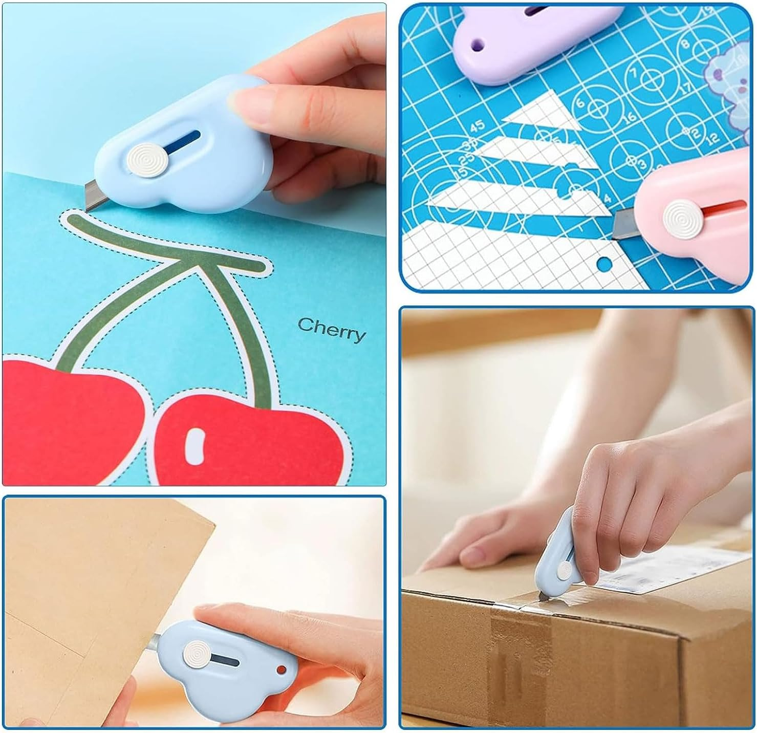 3Pcs Mini Box Cutter， Retractable Blade Utility Knife Letter Opener Box Cutter Carton Opener for Key Chain Decoration Gift Kids (Blue) image number 1