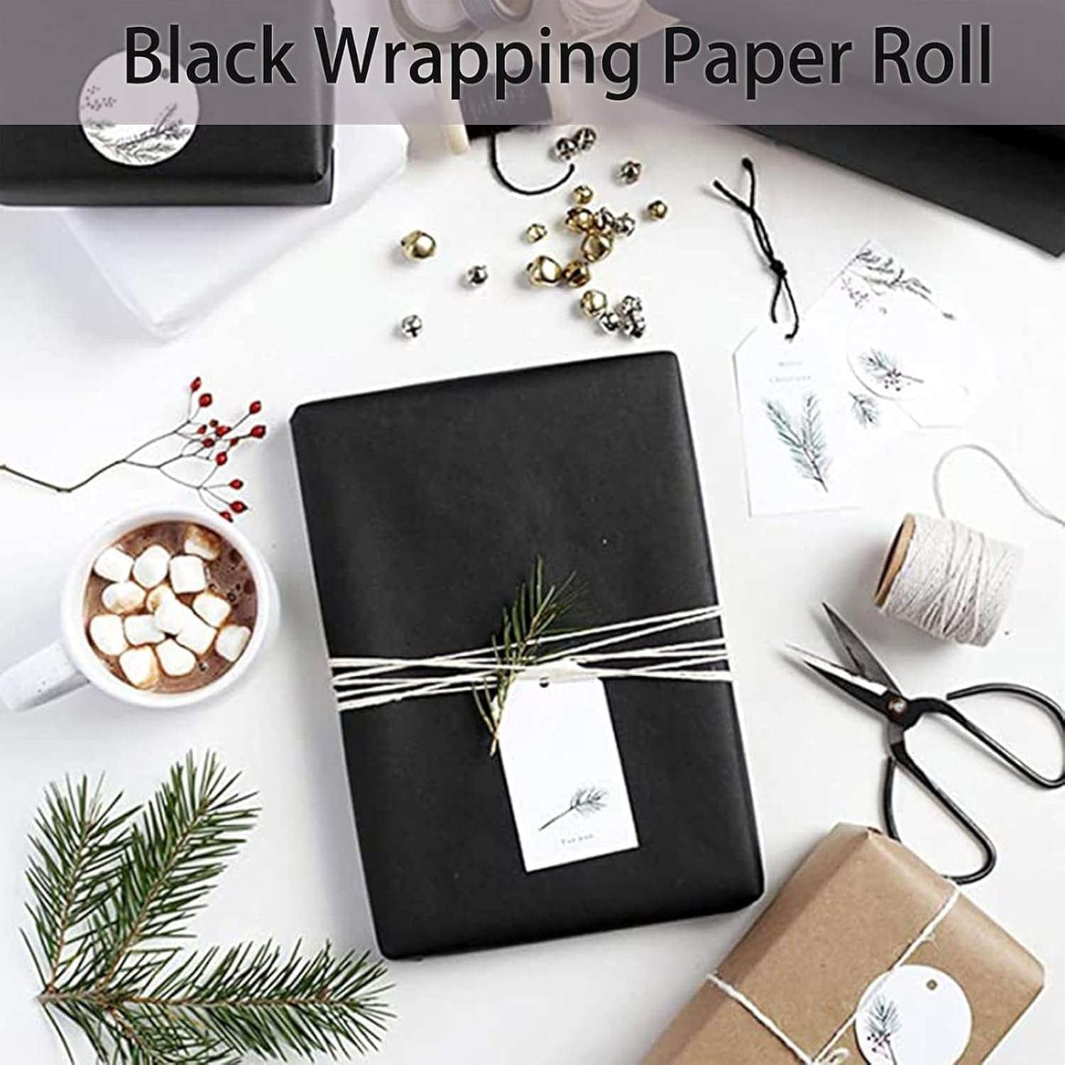 Jotia 1 Roll 30Cm X 10M Black Kraft Paper Roll, Kraft Wrapping Paper Roll Recycled Kraft Paper for Gift Wrapping, Wall Art, Postal, Shipping, Bouquet Flower Wrapping, DIY Arts Crafts, Bulletin Board image number 3