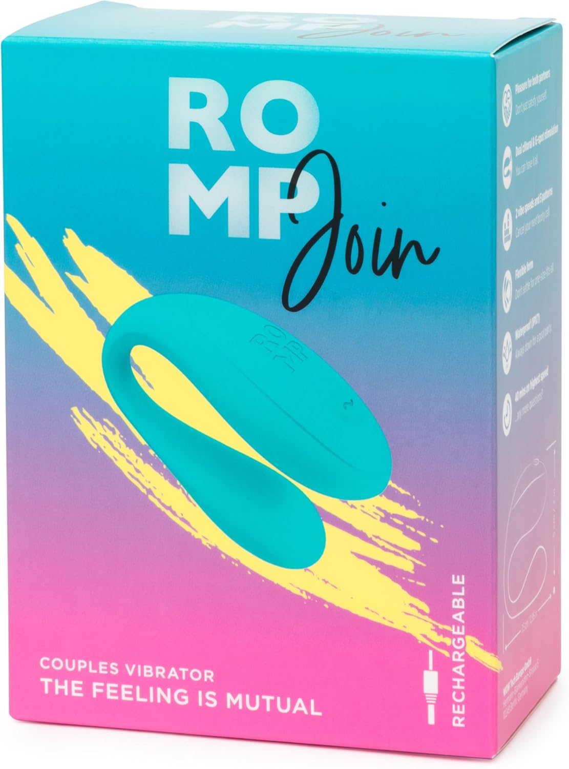 ROMP Join Couples Vibrator - G-Spot & Clitoris Stimulator - Wearable Vibrator Couple Sex Toy - Dual Stimulation - USB Rechargeable & Waterproof Adult Sex Toy - Teal image number 6