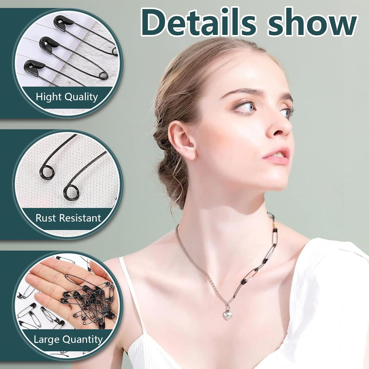 Safety Pins, 500 Pcs Safety Pins for Clothing, Metal Safety Pins for Clothing, Sewing, Crafts, Jewelry Making (Black, 18Mm) image number 2