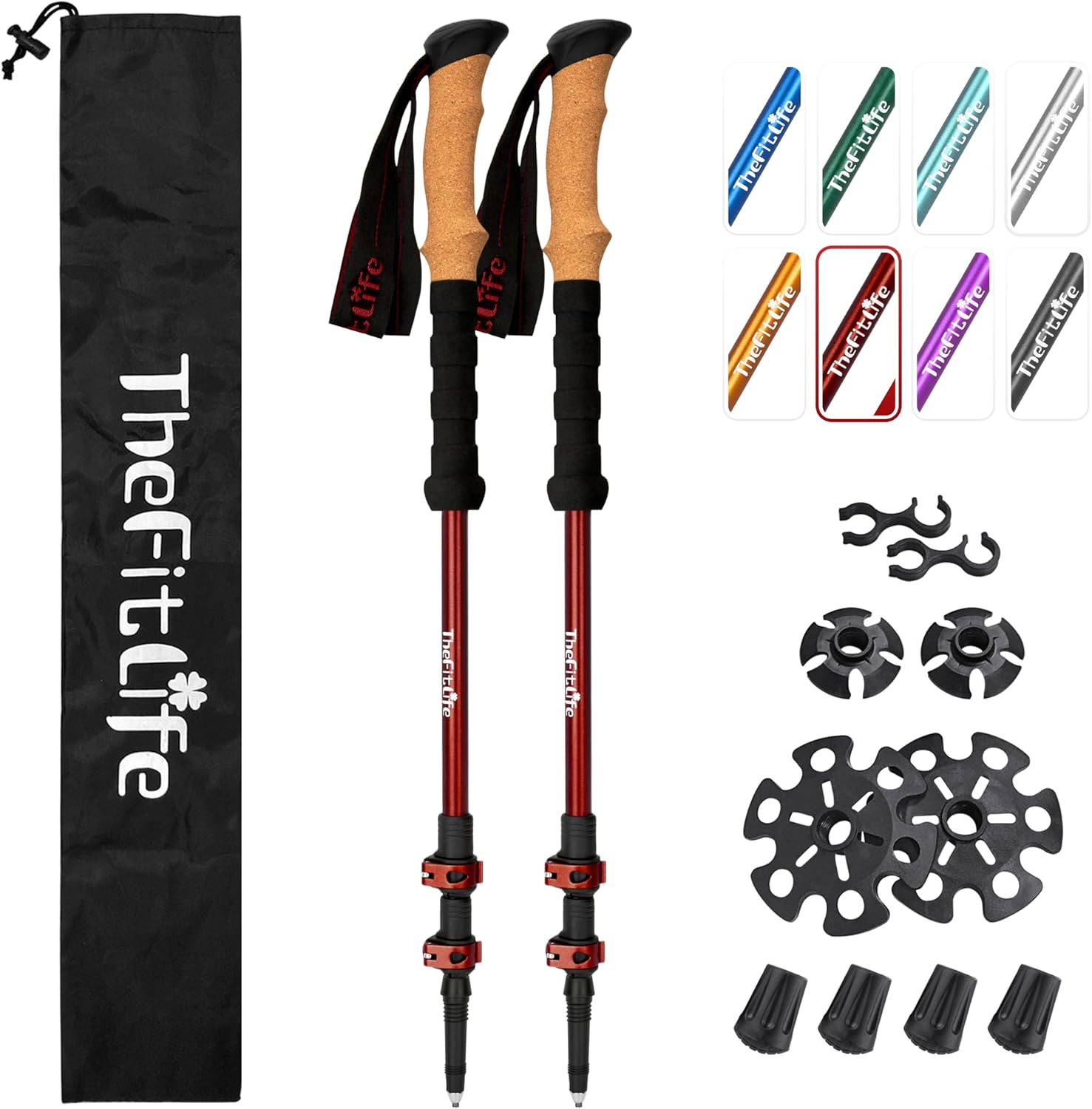 Thefitlife Trekking Poles - Lightweight 7075 Aluminum Hiking Sticks with Cork Grips, Adjustable Telescopic Design, Metal Flip Lock for Men & Women - Perfect for Hiking, Walking, Camping & Backpacking