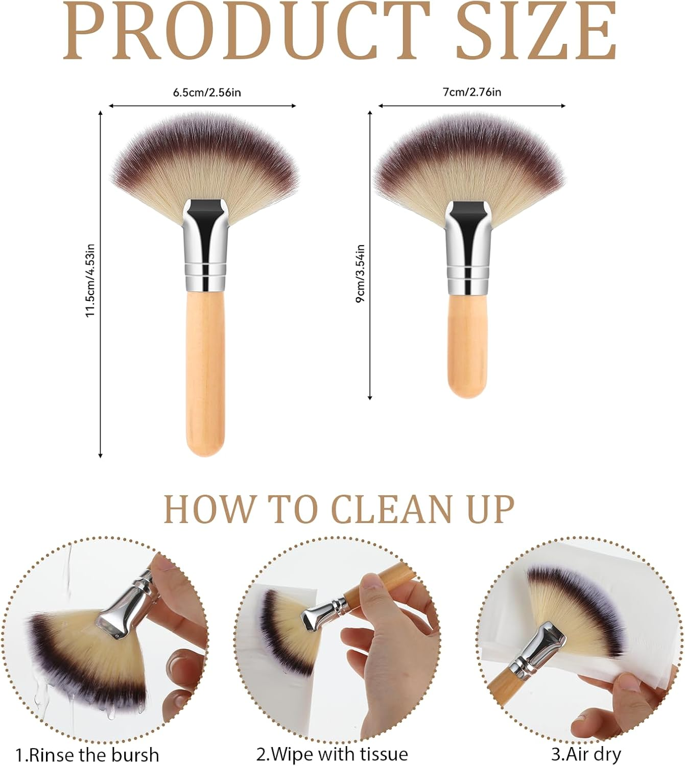 Small Fan Brush, 2 PCS Fluffy Facial Brush Cosmetic Tools Esthetician Supplies Face Applicator for Women Girls Esthetician Makeup Face Cleaning Painting Watercolor Canvas (Brown) - Brown image number 6