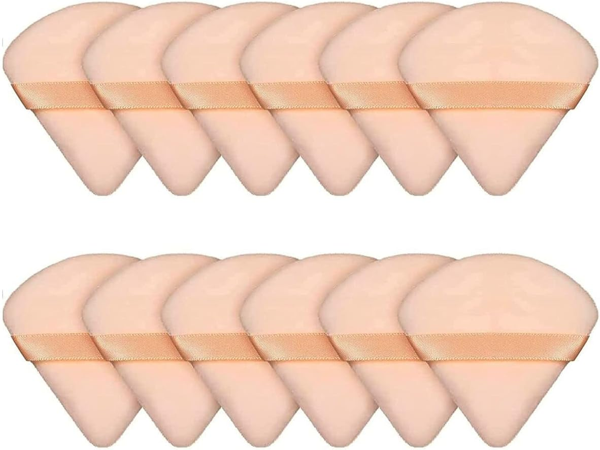 ZXUY Powder Puff Makeup Sponge for Loose & Cosmetic Foundation Washable Reusable Loose Cosmetic Foundation Sponge Wet Dry Makeup Tool (Khaki+12Pcs) image number 3