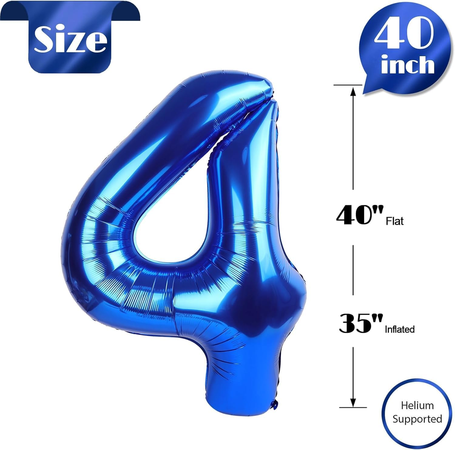 Navy Blue 4 Balloon, 40 Inch Number Balloon, 4Th Birthday Decorations, Blue Party Supplies, Giant Number 4 Balloon for Party Decoration image number 3
