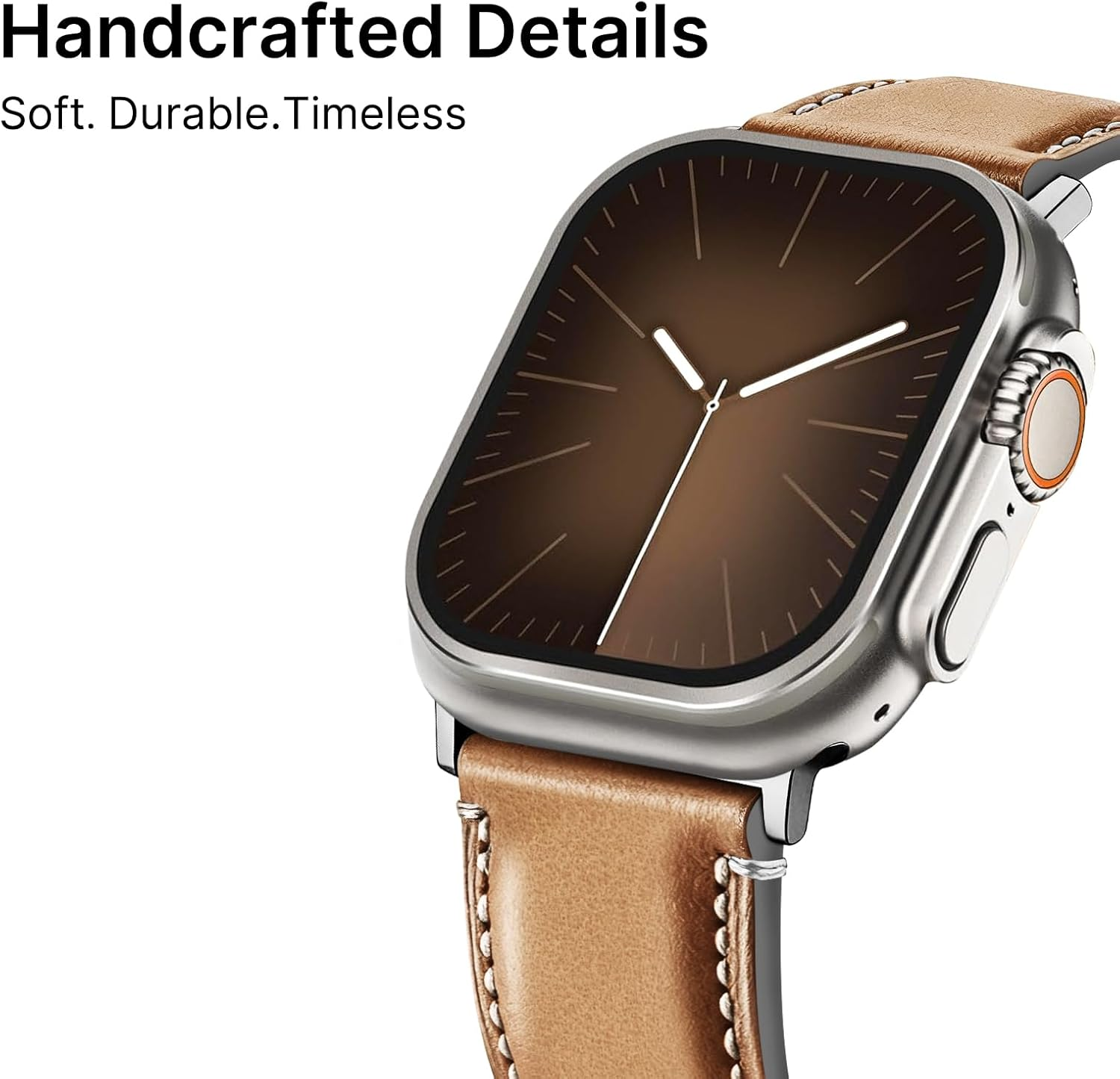 Fullmosa Real Leather Band Compatible with Apple Watch Band 49Mm 46Mm 45Mm 44Mm 42Mm,Yola Leather Apple Watch Strap for Iwatch Ultra SE Series 11/10/9/8/7/6/5/4/3/2/1 Men Women, Light Brown+Silver image number 2