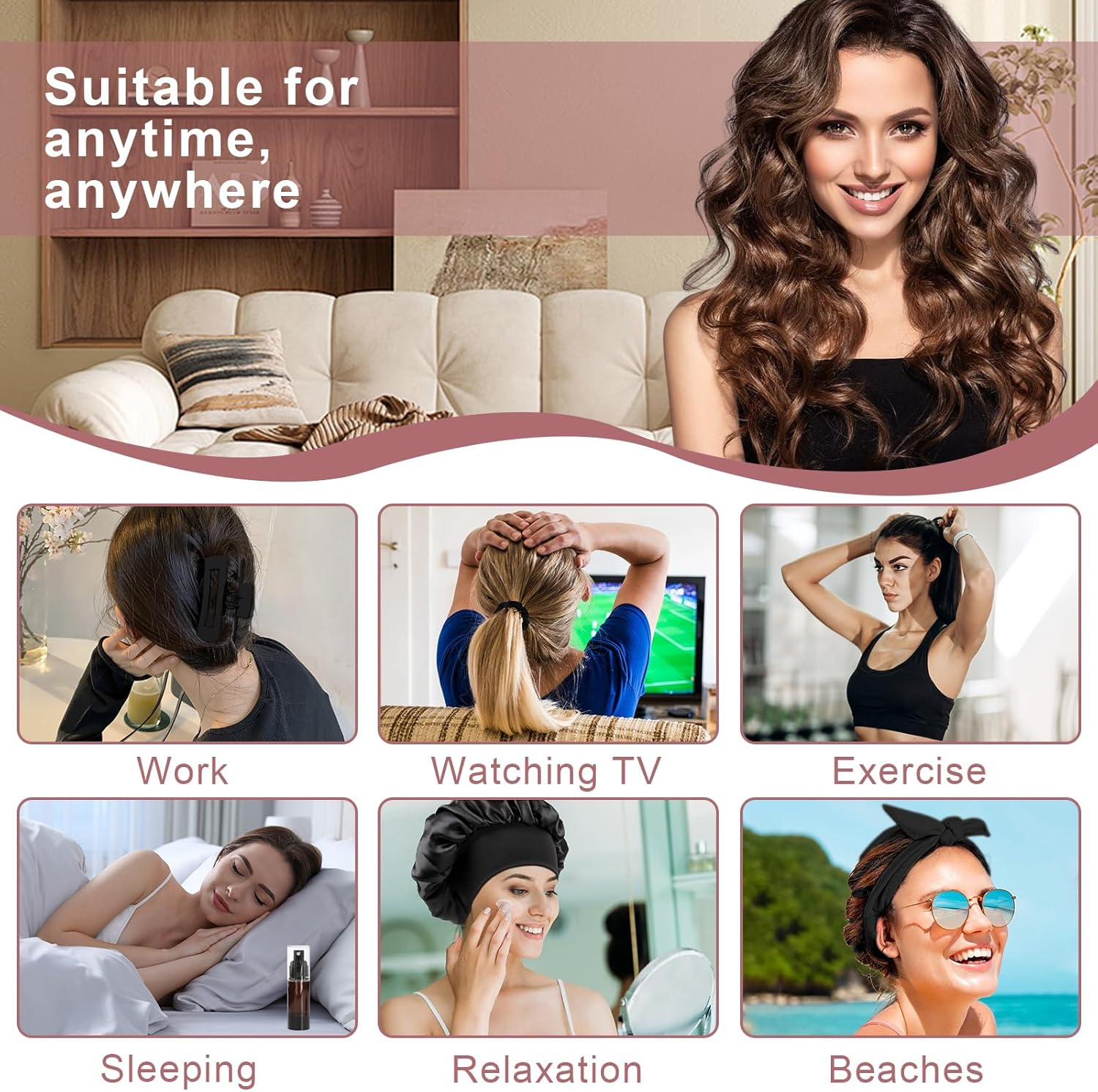 PQETBV Curlers Curls without Heat, Velvet Heatless Overnight Curls Curlers Overnight, 9 Pieces DIY Hair Curler Rollers Curling Tape for Medium Long Hair (Black) image number 4