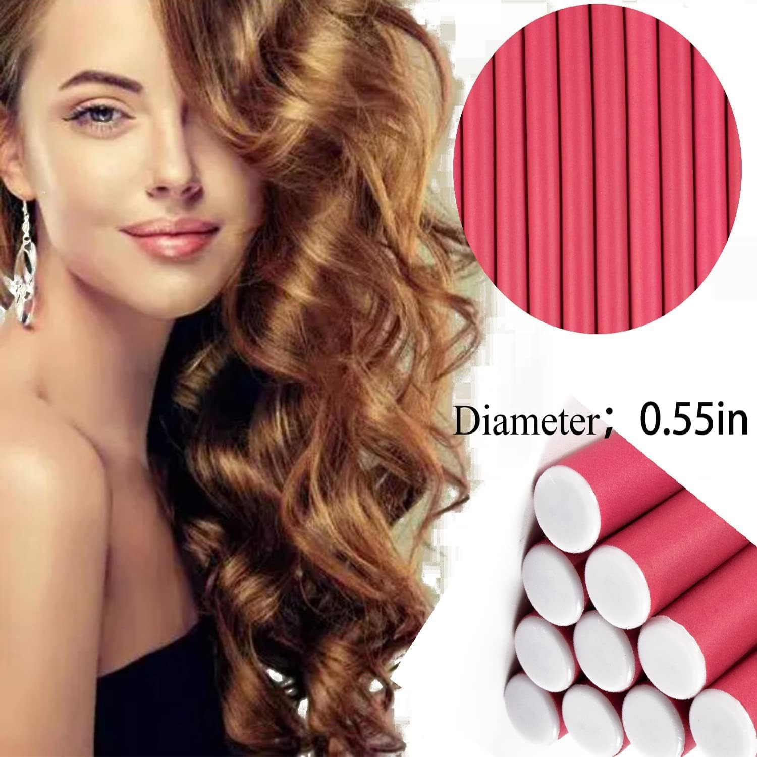 10 Pcs Heatless Hair Curler Flexible Curling Rods,Heatless Curls Rods Soft Twist Foam Hair Rollers for DIY Hair Styling Hair Salon Short, Medium and Long Hair(Red 0.55 * 9.5 Inch) image number 3