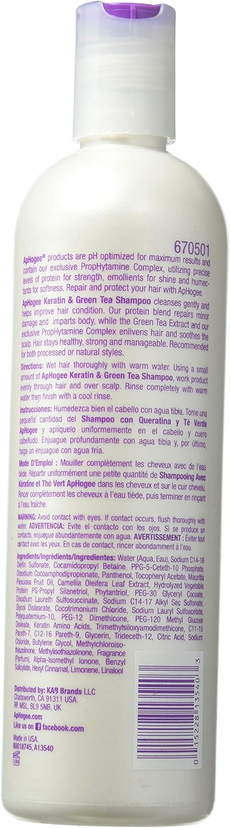 Aphogee Keratin and Green Tea 8-Ounce Shampoo, 8 Ounce image number 3