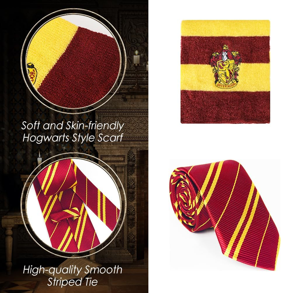 AUTOWT Unisex Wizard Cloak Costume Set for Adults, 6Pc Magician Wizarding Robe Outfits with Hooded Cape Magic Hat Wand Scarf Glasses Tie Movie Dress up Accessory for School Carnival Halloween Cosplay image number 6