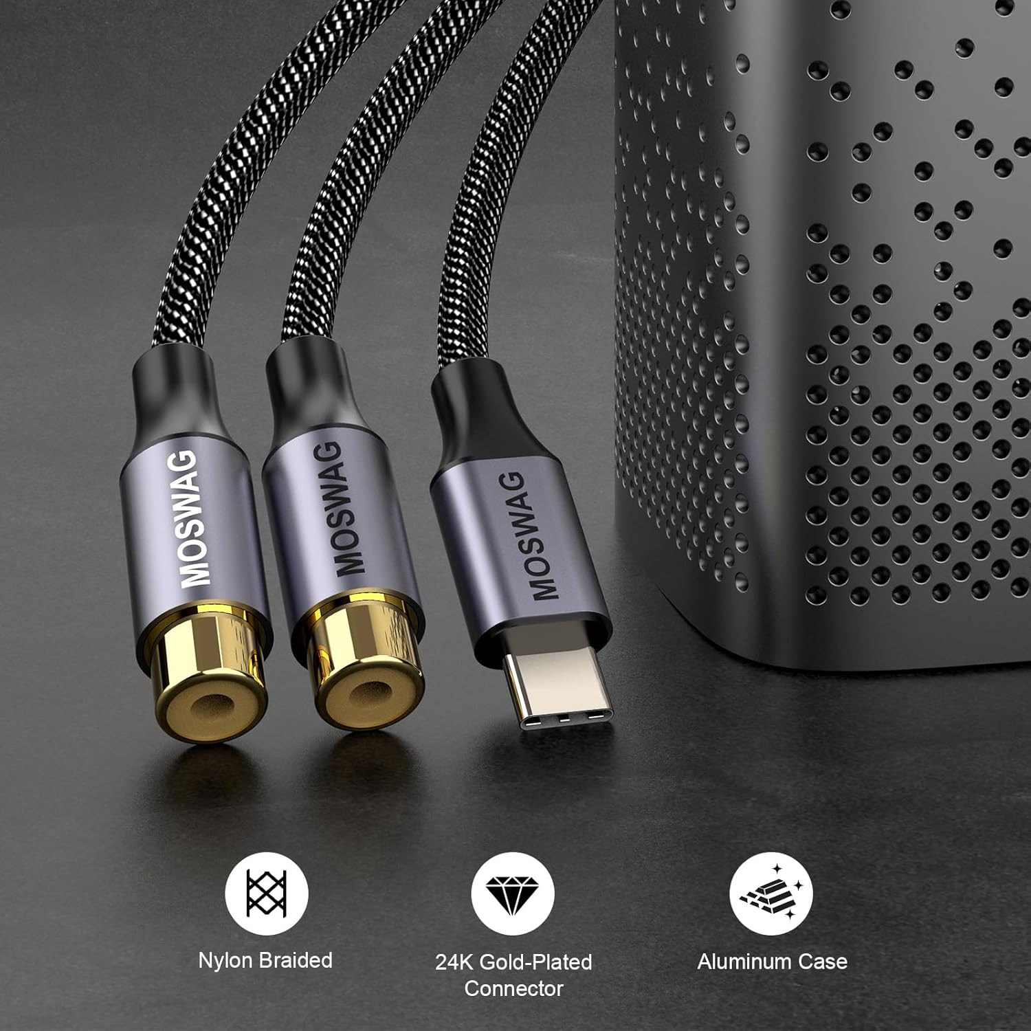 MOSWAG USB C Male to Dual Female RCA Stereo Audio Y Splitter Adapter Cable Allows up to Hi-Fi Sound Quality,Wide,Natural Sound Stage and Uncolored Sound