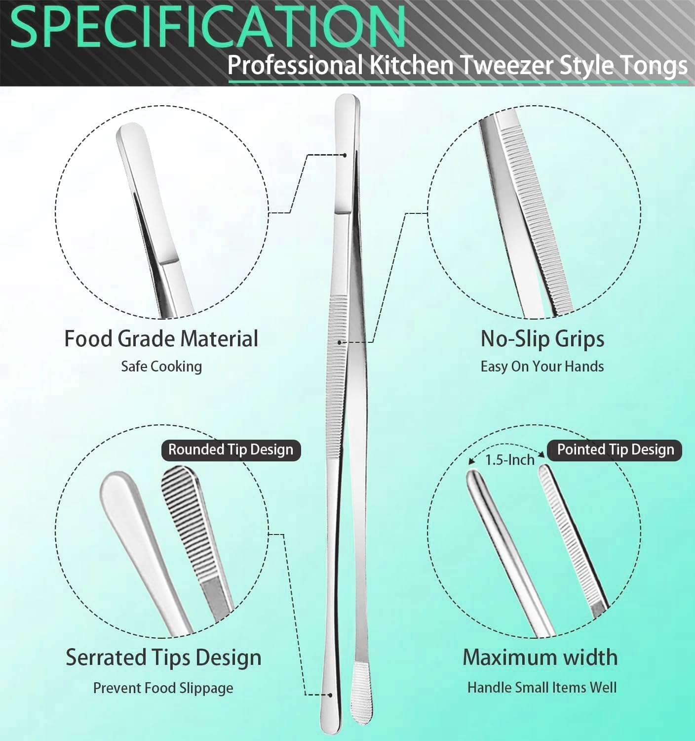 6Pcs Stainless Steel Kitchen Tongs Set | Professional Chef Cooking Tongs for BBQ, Baking & Seafood | Non-Slip & Rust-Proof Design | Multi-Purpose Kitchen Essentials for Home & Commercial Use image number 6