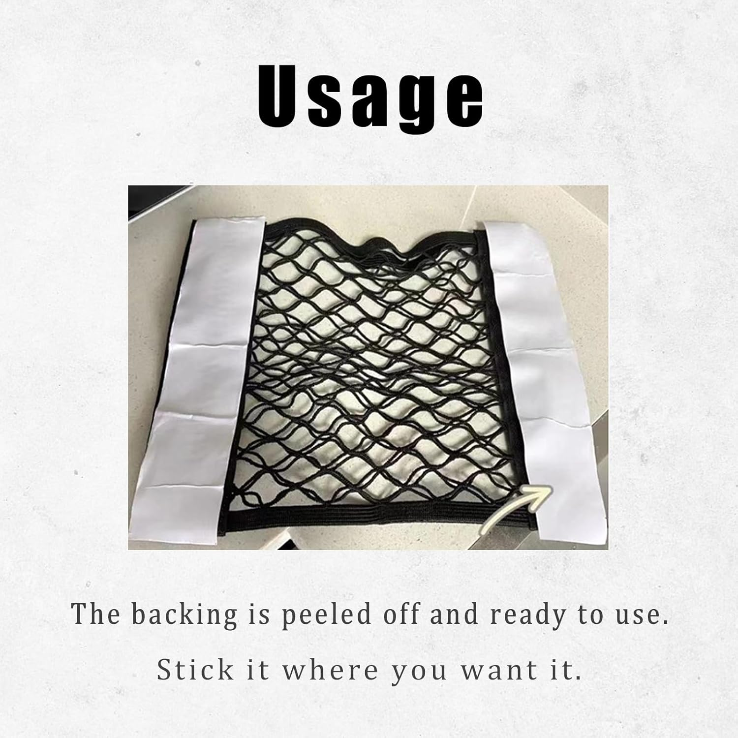 Ulifebetter 2PCS Universal Mesh Cargo Net with Adhesive Tape, 9.8&times;15.7In Small Cargo Storage Mesh Net Car Storage Net Pocket RV Storage Netting Wall Mesh Pocket Net for Rv Car Trunk Boat(Black) image number 3