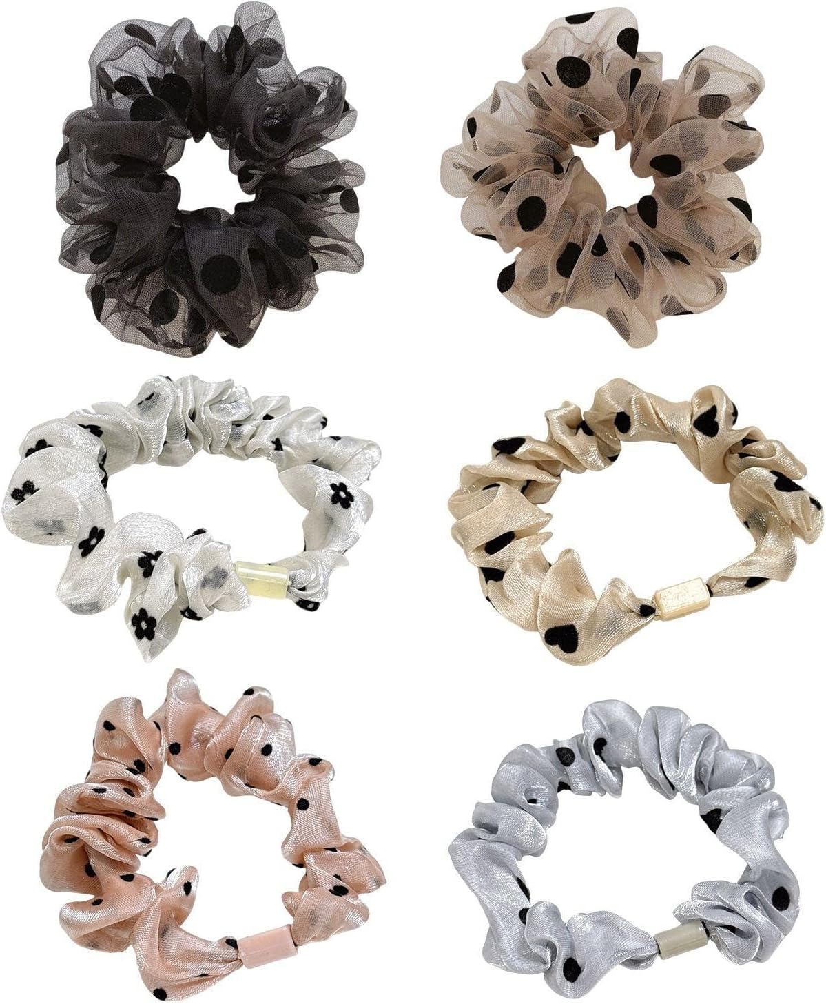 6 Pieces Polka Dot Hair Loops, Simple Mesh Headpiece, Daily Wild Hair Rope, Ponytail Hair Accessories, Hair Wrap Tools for Girls image number 1