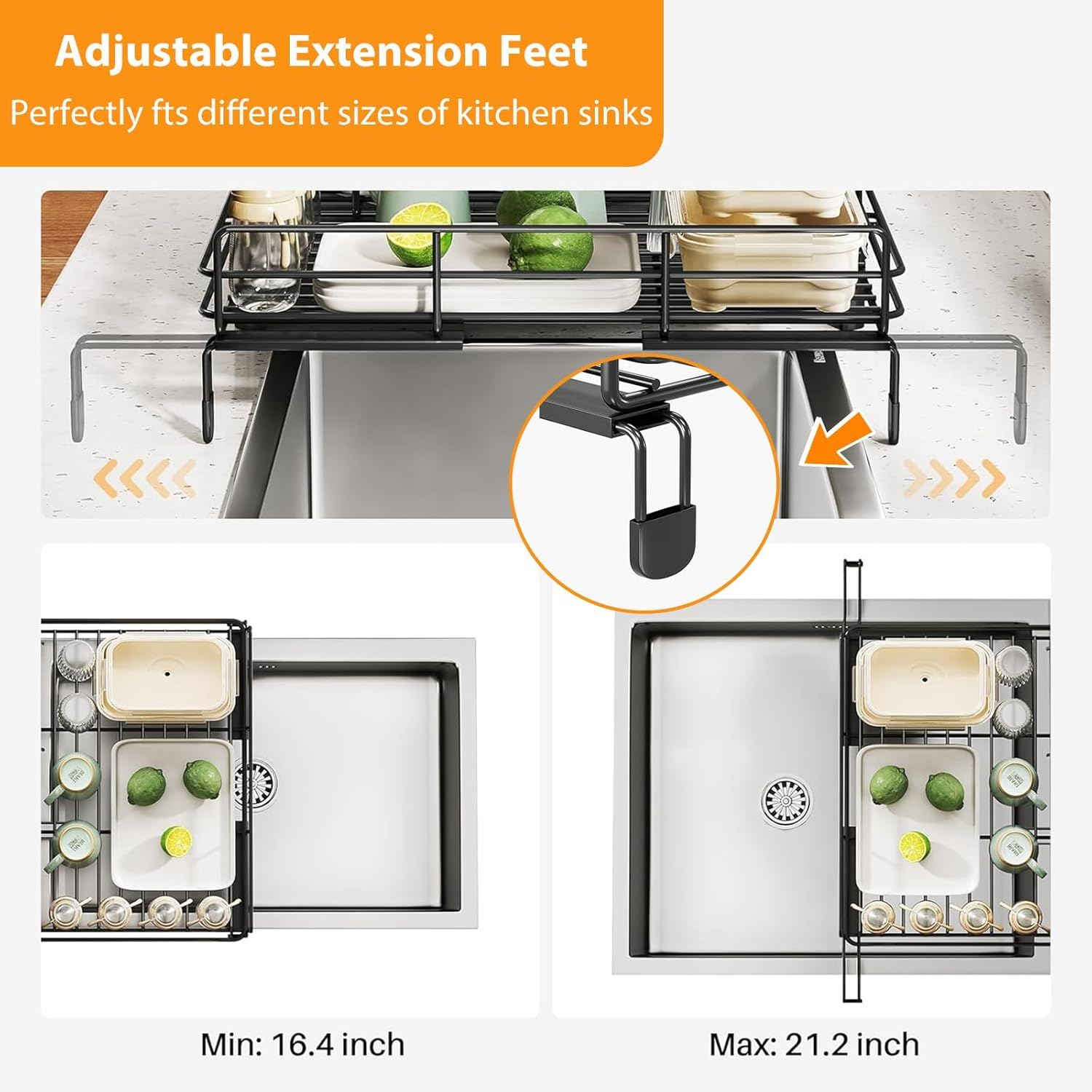 Dish Drying Rack, Expandable Dish Racks for Kitchen Counter and Sink, Drying Rack Dish Drainer with Cutlery Holder for Kitchen Storage & Organisation image number 1
