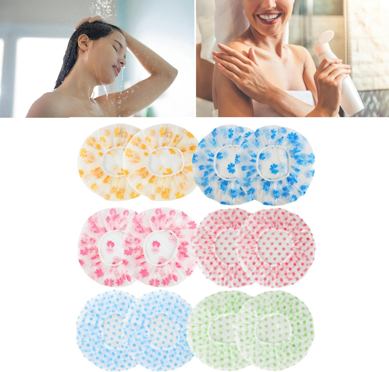 12 Pack Shower Caps Premium Waterproof Bath Caps for Women & Men, Waterproof Elastic Shower Cap Hair Protection for Bathing (12Pcs Multicolor) image number 5