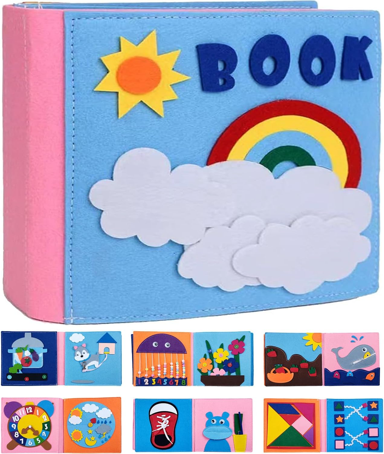 Busy Book for Toddlers, Montessori Toys Busy Board Felt Quiet Book, Educational Quiet Activity Books, Sensory Toy for Kids Gift, 3D Farm Montessori Board Sensory Toy, Green