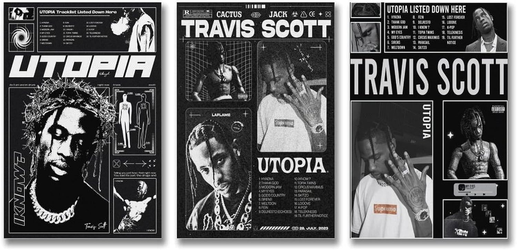 Rapper Travis Vintage Brutalism Poster Scott Poster a Set of 3 Canvas Posters Room Aesthetic Festival Gift Family Bedroom Decor Wall Art Home08X12Inch(20X30Cm)-3Pcs Style