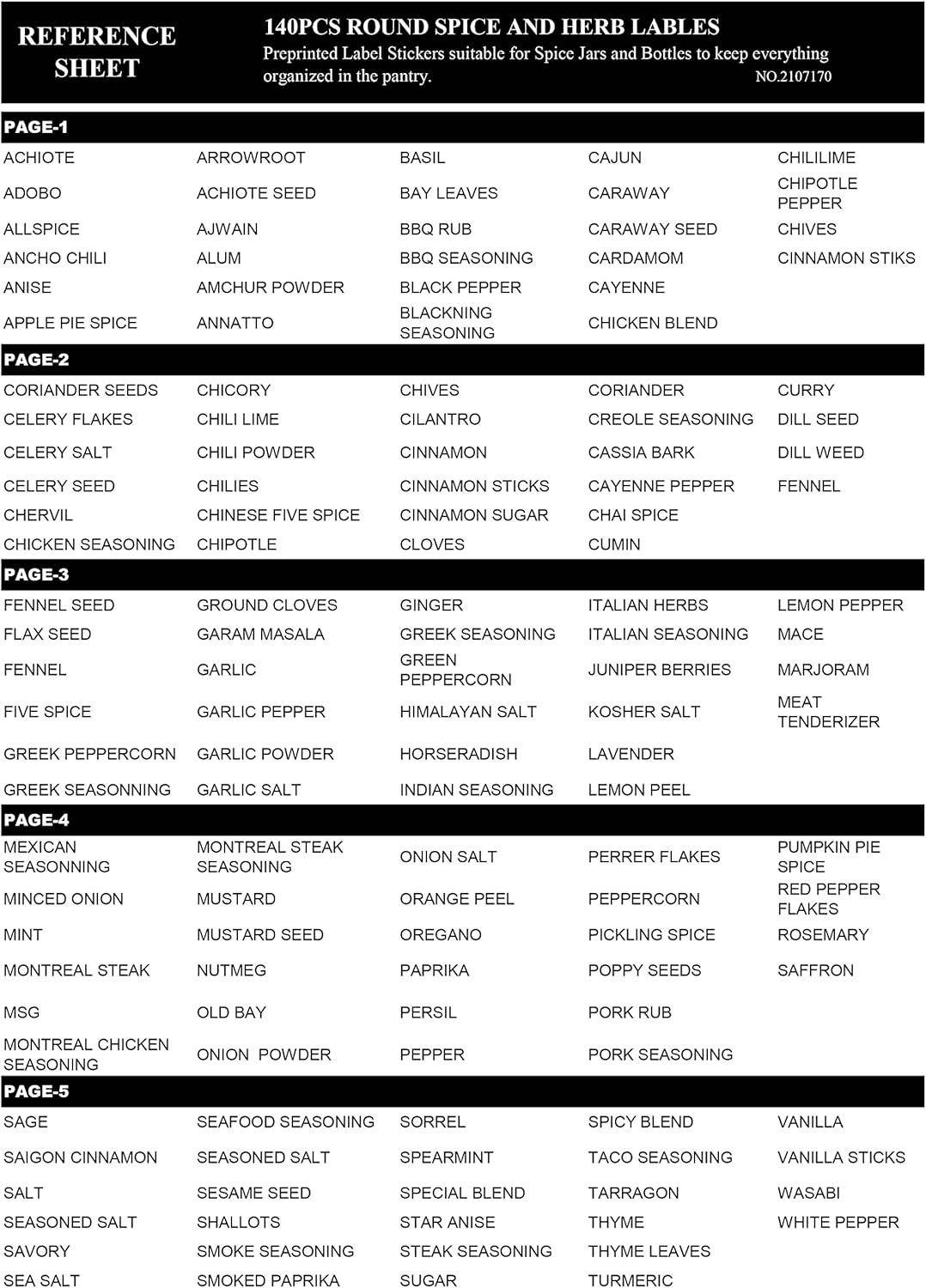 140 Spice Jar Labels Preprinted, Prefdo Minimalist Black Text on White round Seasoning Stickers with Names for Herb and Spice Rack Organization(Waterproof) image number 6