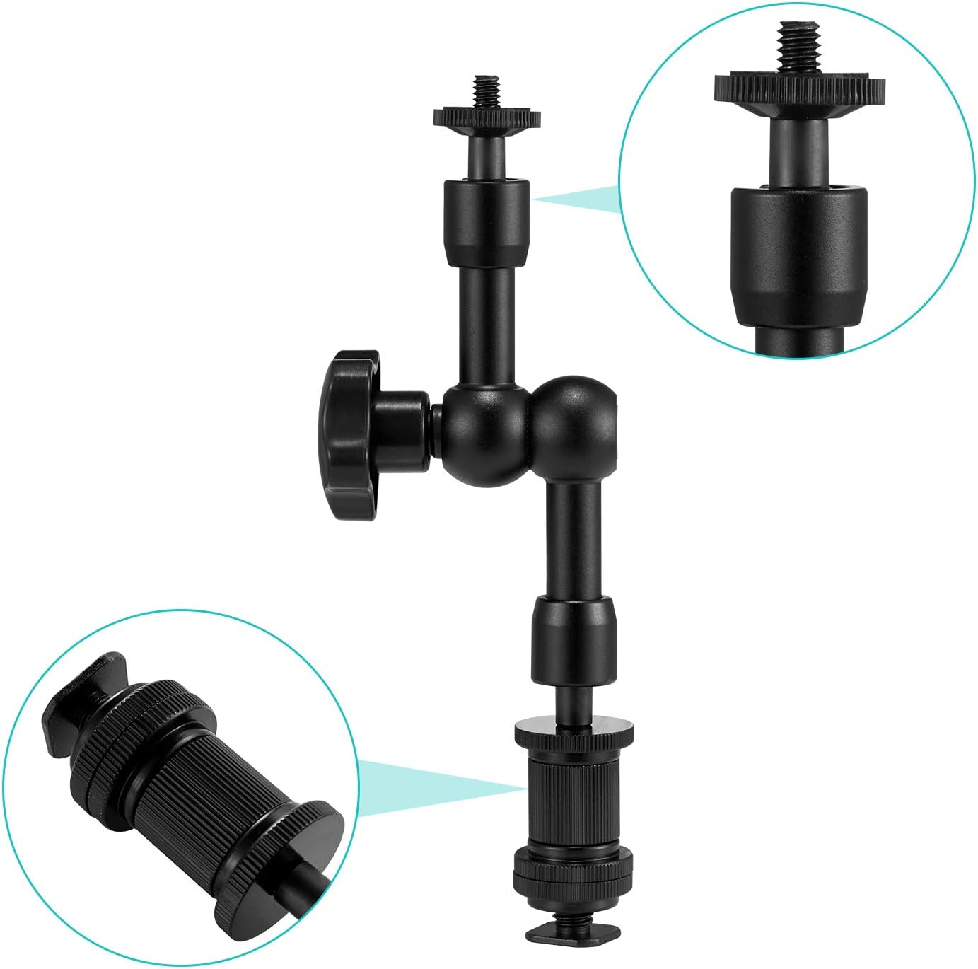 WANBY Magic Arm 7" Articulating Friction Arm & Large Adjustable Super Clamp Pliers Clip with 1/4" and 3/8" Thread for DSLR Camera Rig LCD Monitor LED Flash Lights image number 6