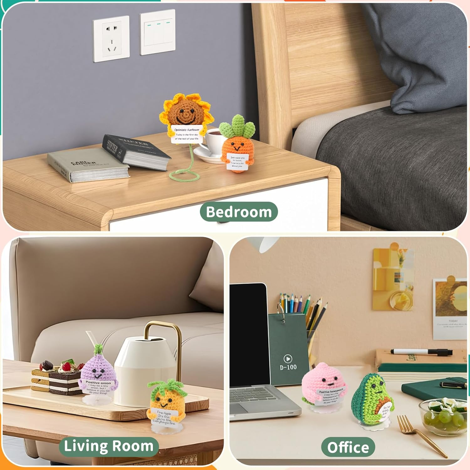 6 Pcs Crochet Emotional Support Positive Pickle for Women, Small Plush Novelty Funny Emotional Support Avocado Pickle Toys with Positive Note for Desk Home Decor Birthday Valentines Gift image number 6