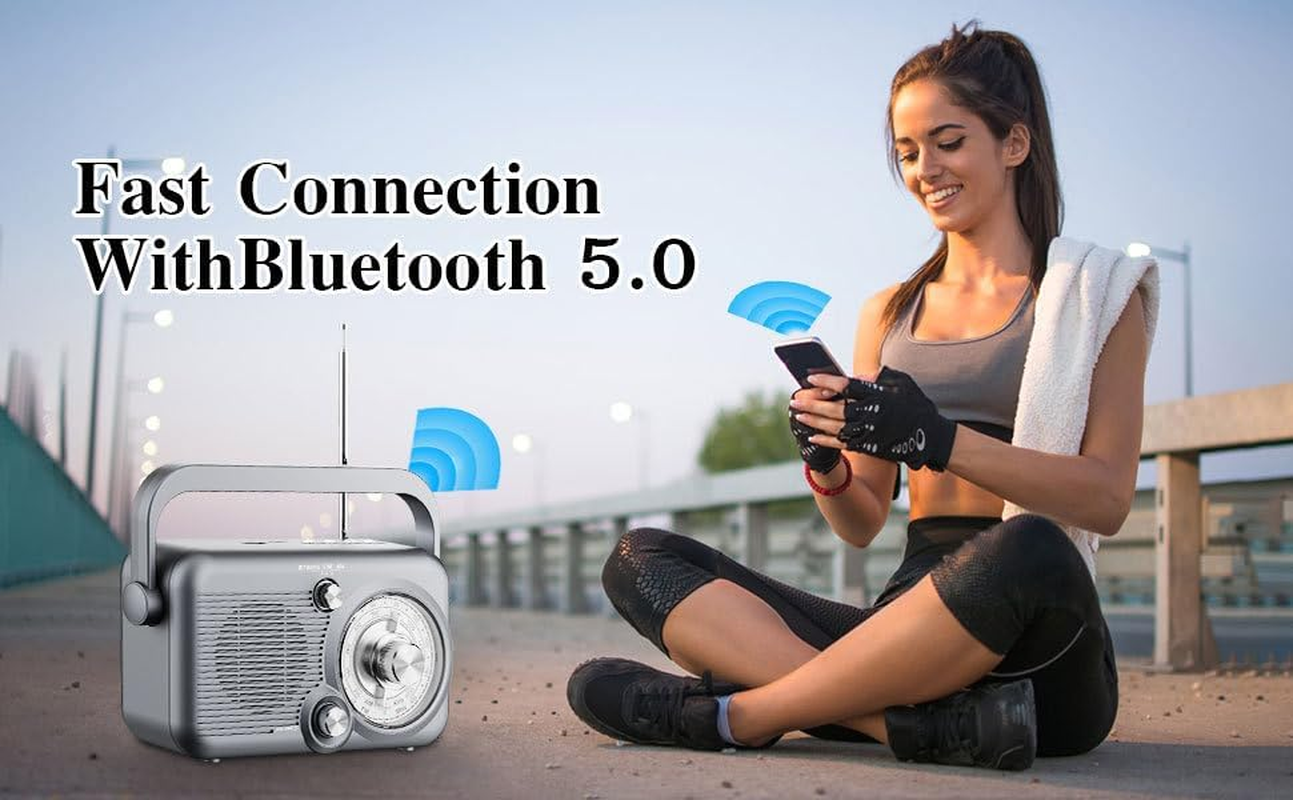 AM FM Radio, Portable Radio Support Battery Operated or AC Power, 5W Speaker with Bluetooth, Supports USB/TF/AUX Function, Simple Radio for Seniors image number 1
